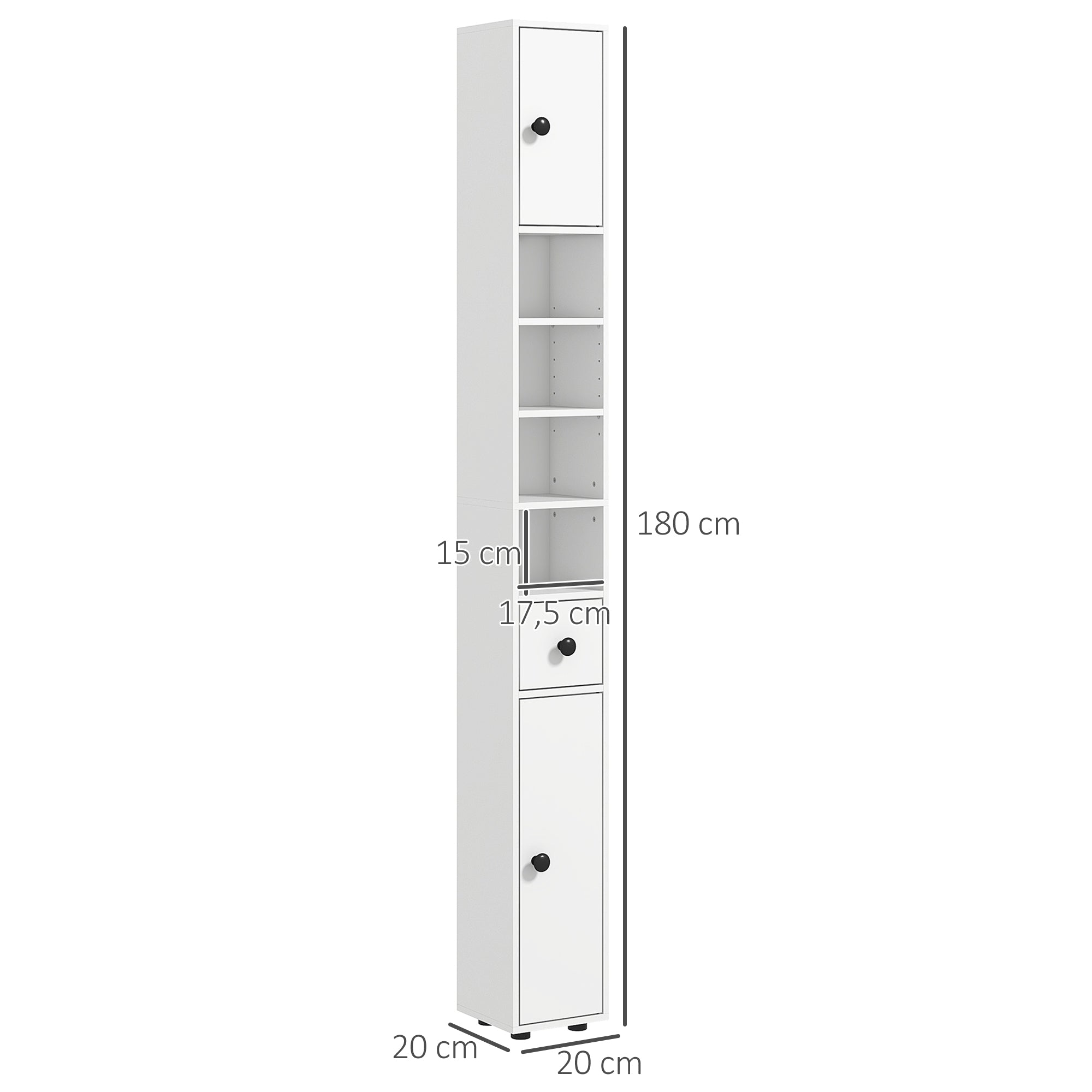 Bathroom Cabinet Slim, Tall Cabinet Toilet Cabinet with Drawer and 4 Open Shelves, Bathroom Cabinet for Small Spaces Bathroom, Living Room 20 x 20 x 180 cm White