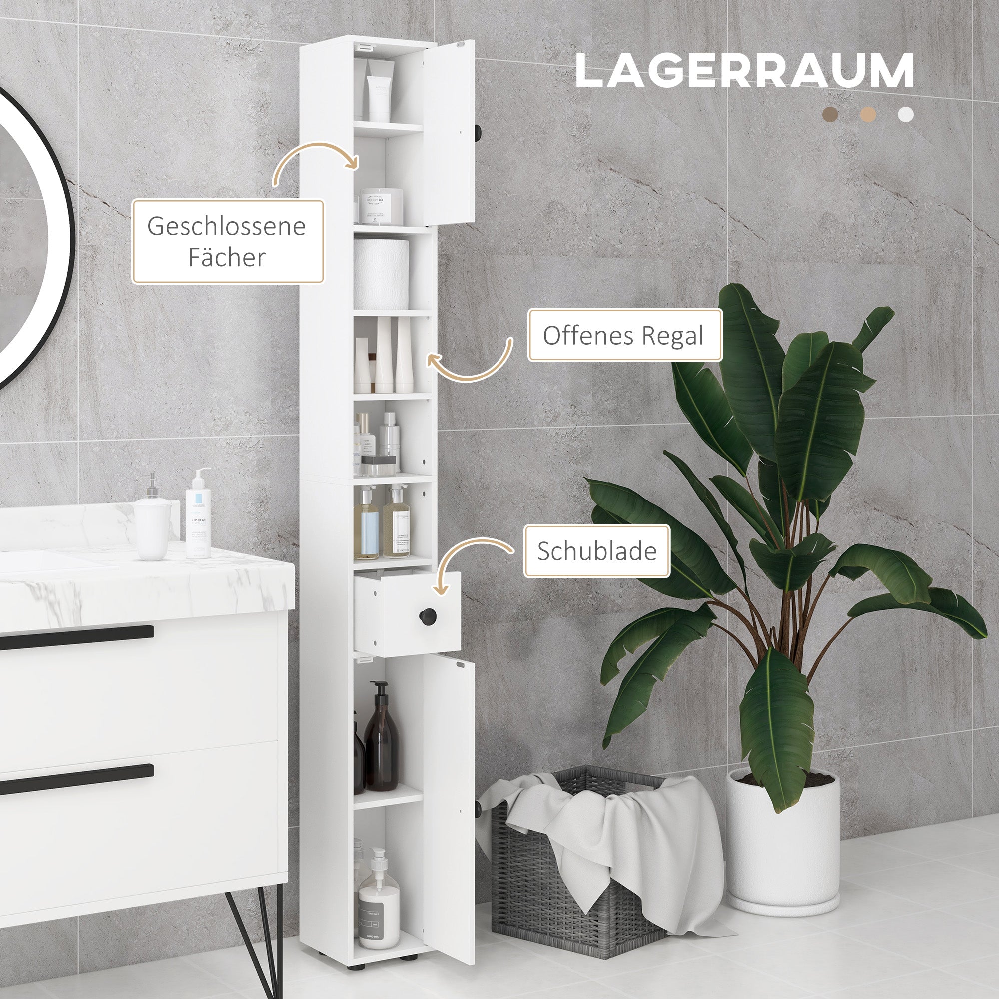 Bathroom Cabinet Slim, Tall Cabinet Toilet Cabinet with Drawer and 4 Open Shelves, Bathroom Cabinet for Small Spaces Bathroom, Living Room 20 x 20 x 180 cm White