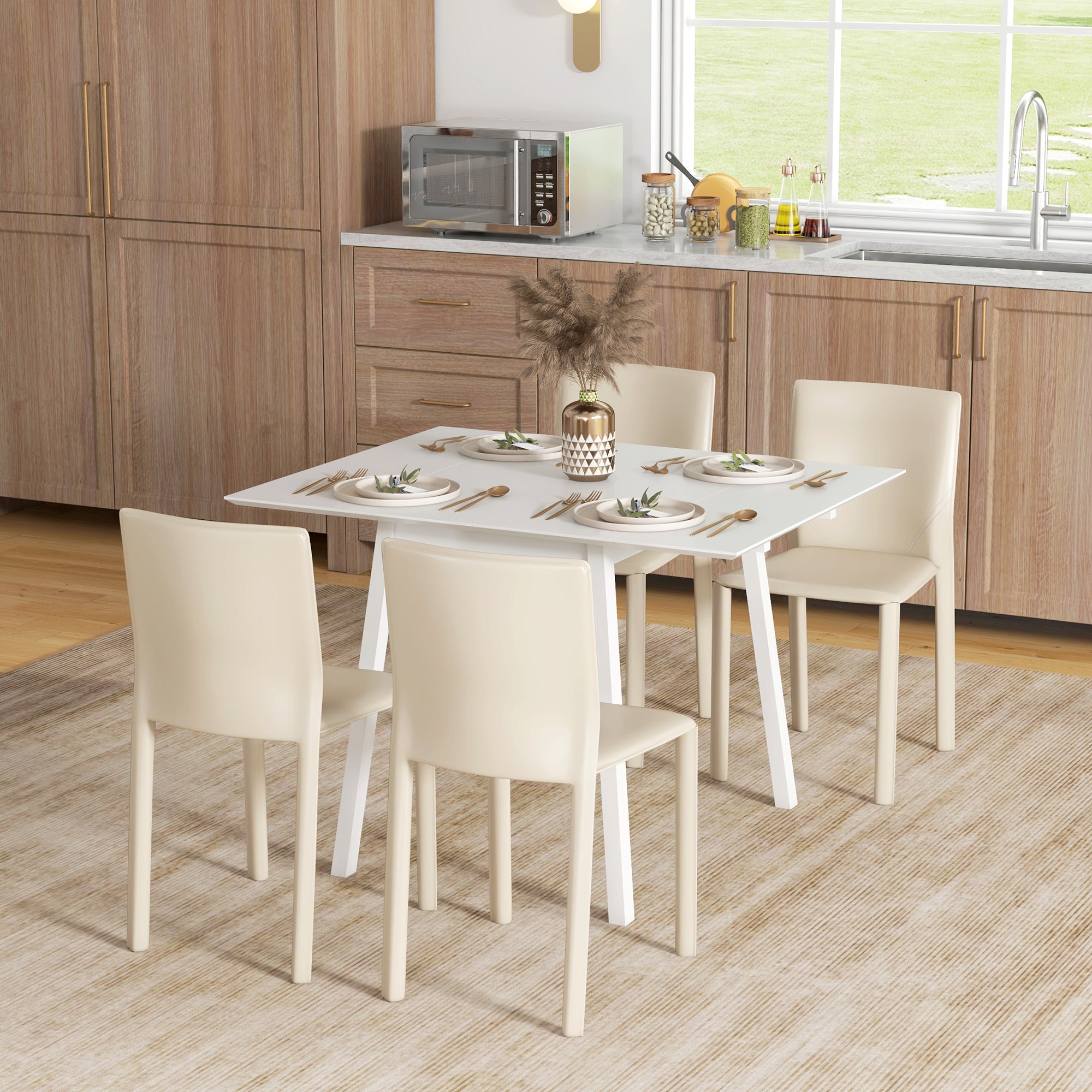 Folding Dining Table Kitchen Table for 2-4 Persons Dining Table Foldable in Country Style for Small Spaces, Kitchen, Dining Room 110 x 86 x 75 cm, White