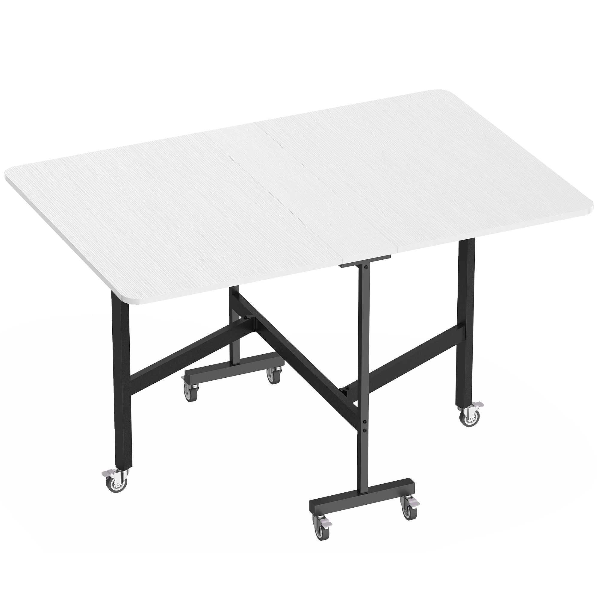 Folding Dining Table for 4–6 with Wheels, Steel Legs — Space-Saving Mobile Table for Small Kitchens, 47.2" x 31.5" x 28.7", White