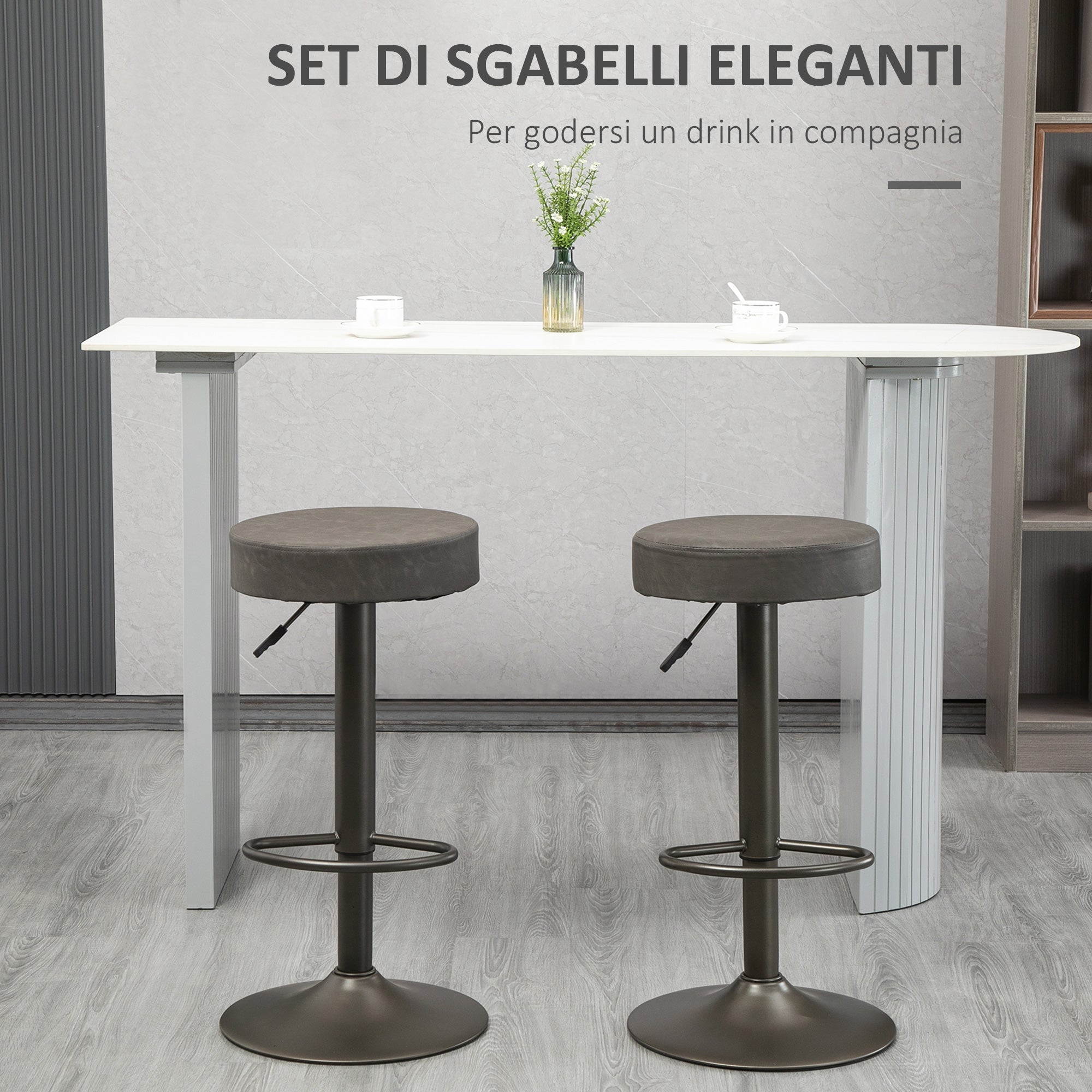 Set of 2 Bar Stools with Footrests, Swivel Kitchen Stools with Adjustable Height, 35x36x64-85cm, Soft Gray