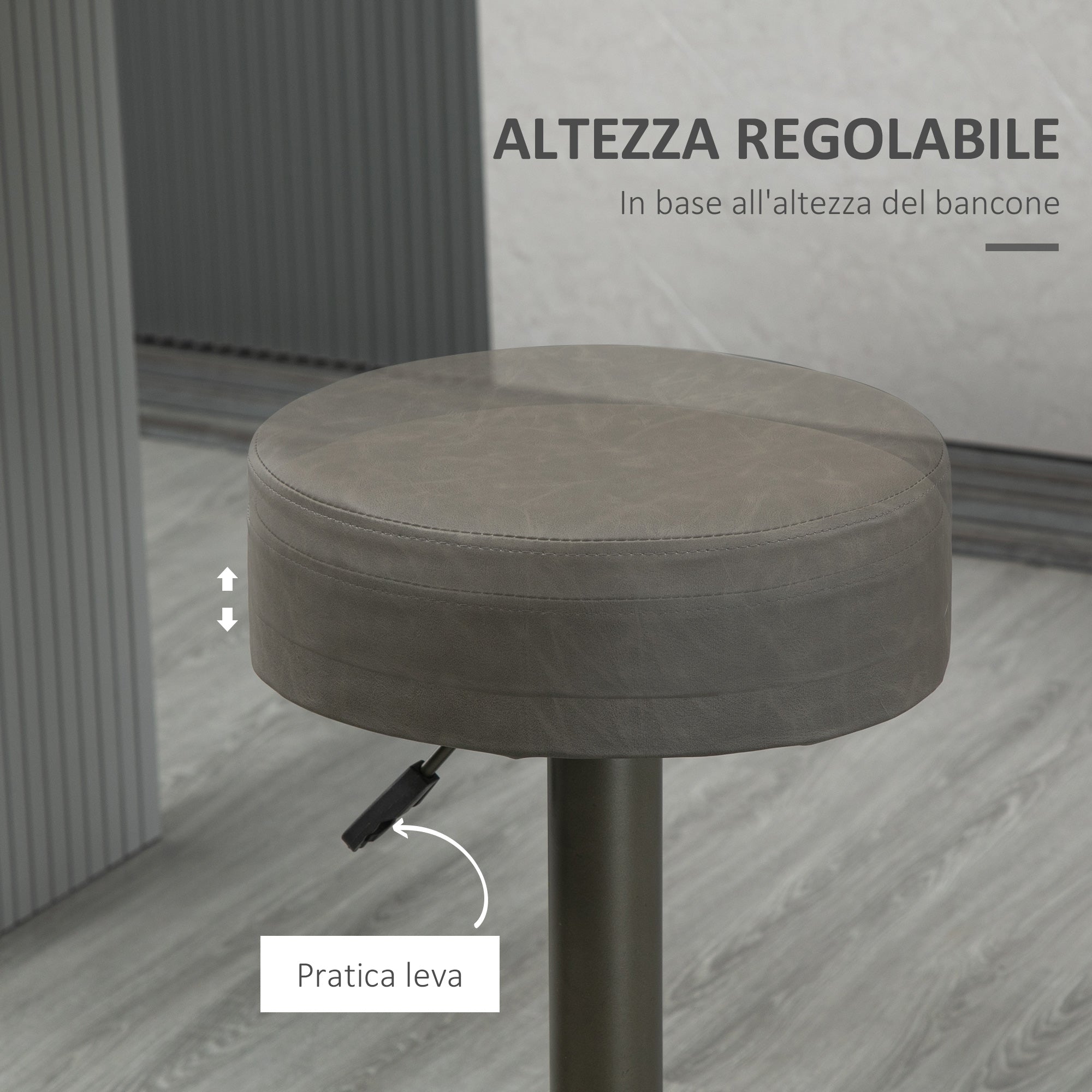 Set of 2 Bar Stools with Footrests, Swivel Kitchen Stools with Adjustable Height, 35x36x64-85cm, Soft Gray
