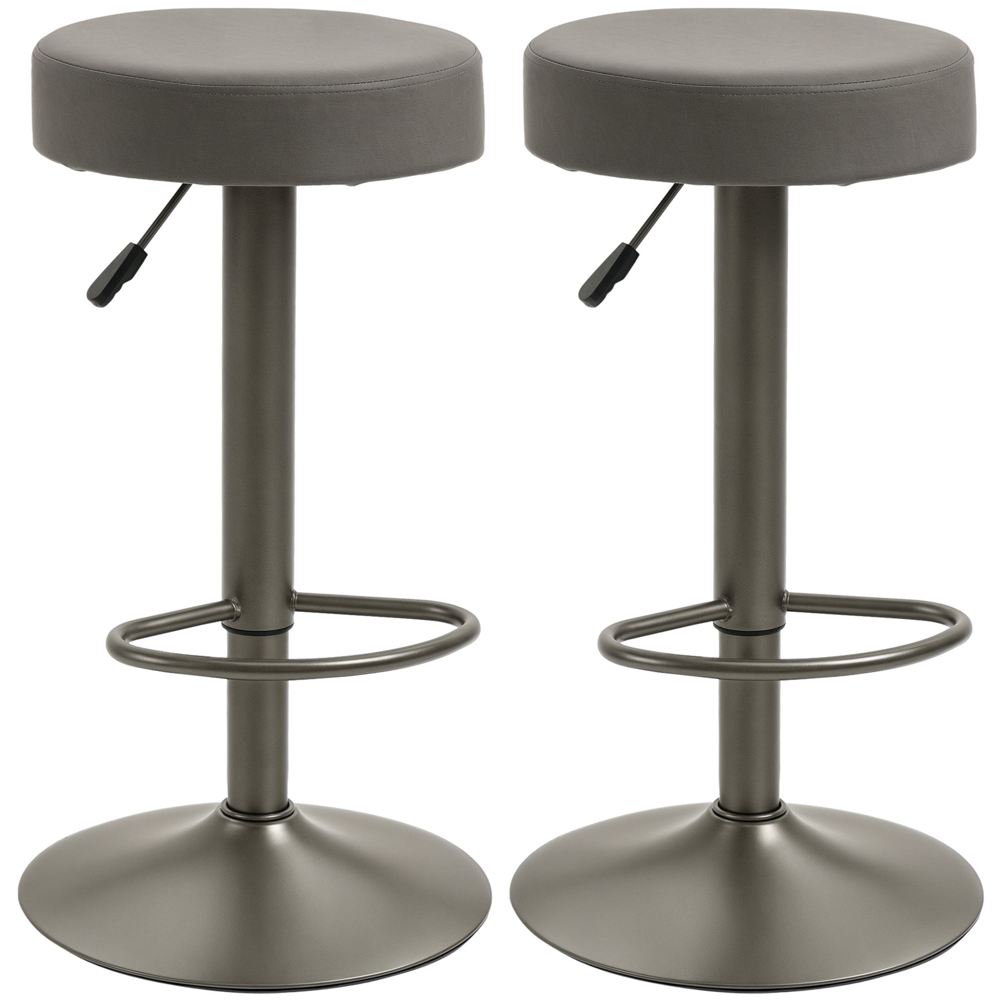 Set of 2 Bar Stools with Footrests, Swivel Kitchen Stools with Adjustable Height, 35x36x64-85cm, Soft Gray
