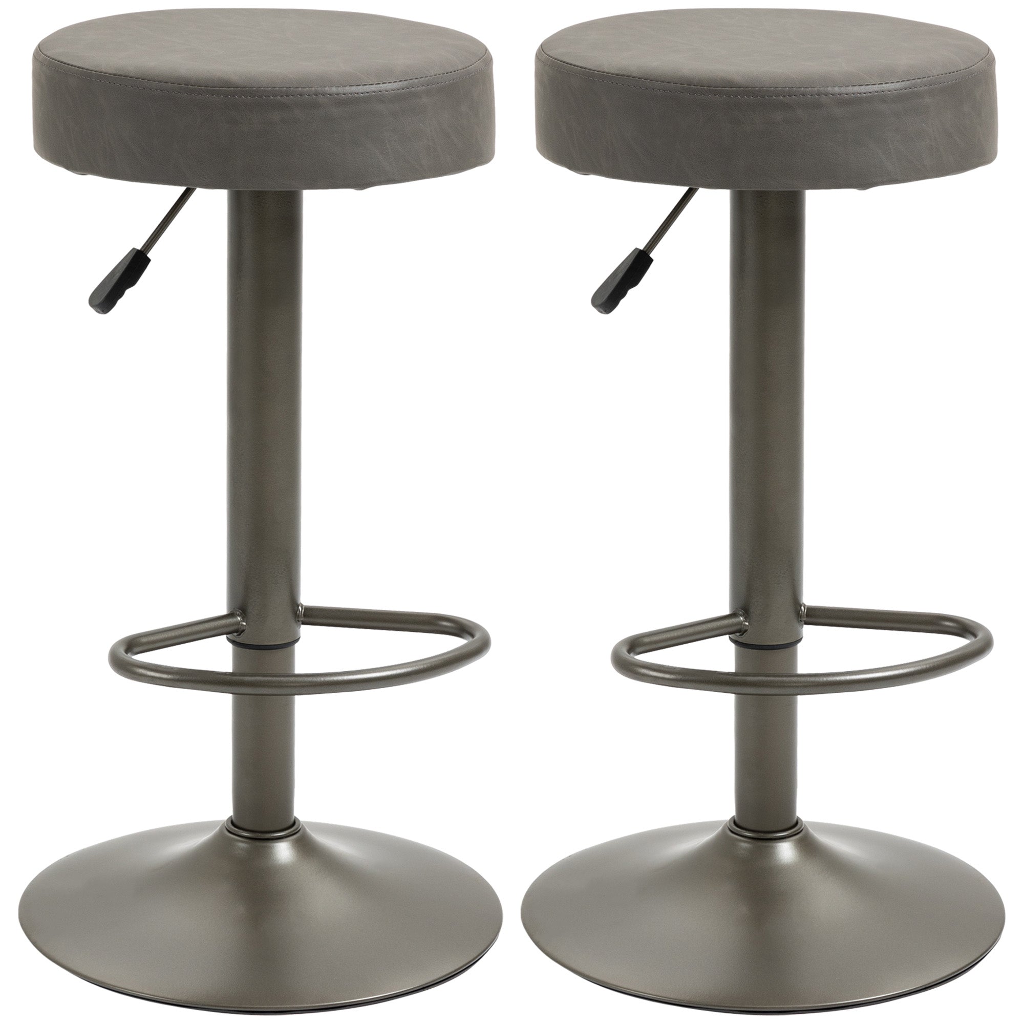 Set of 2 Bar Stools with Footrests, Swivel Kitchen Stools with Adjustable Height, 35x36x64-85cm, Soft Gray