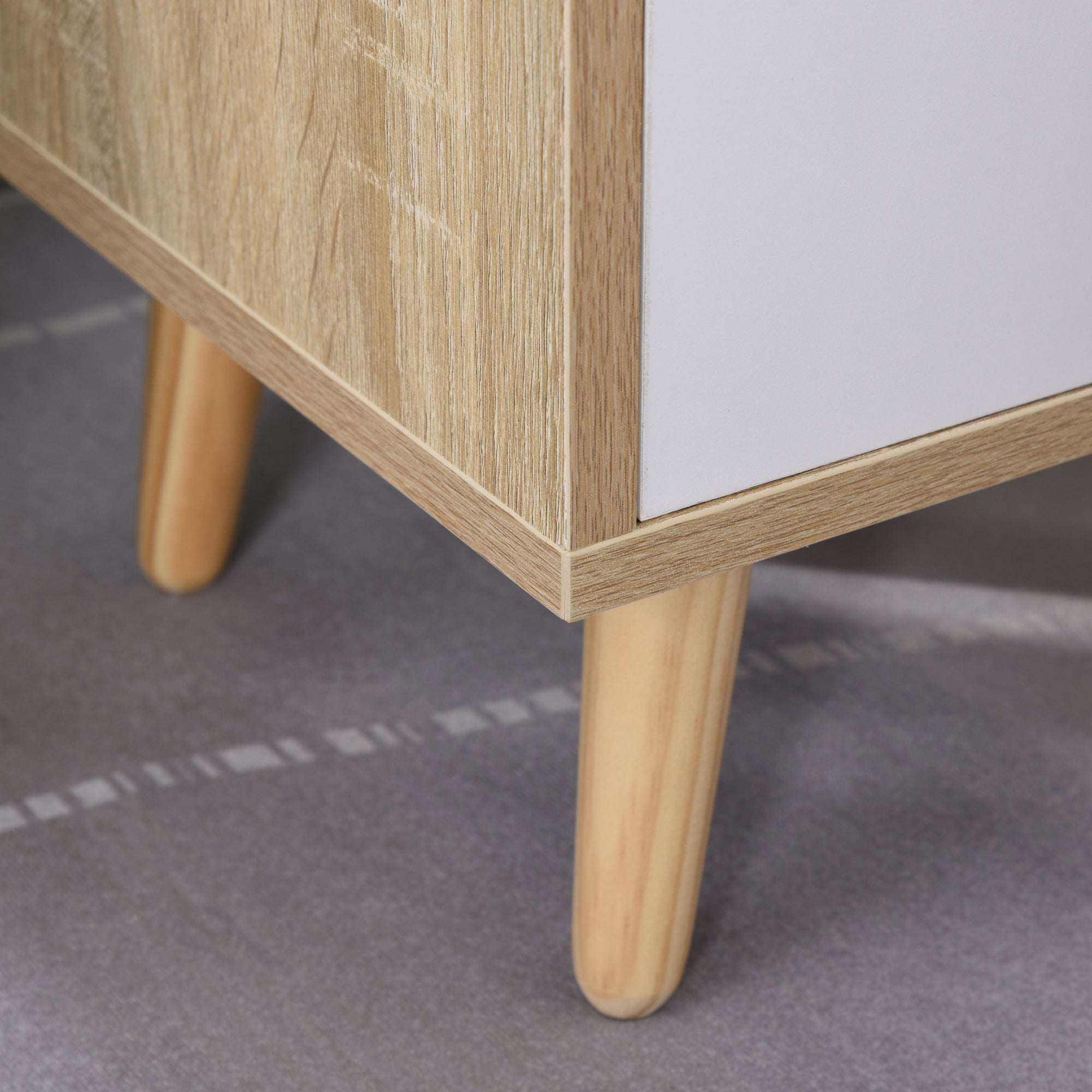 Bedside Table with Drawer and Shelf, Low Cabinet for Bedroom, Space-Saving Side Table in Wood, White