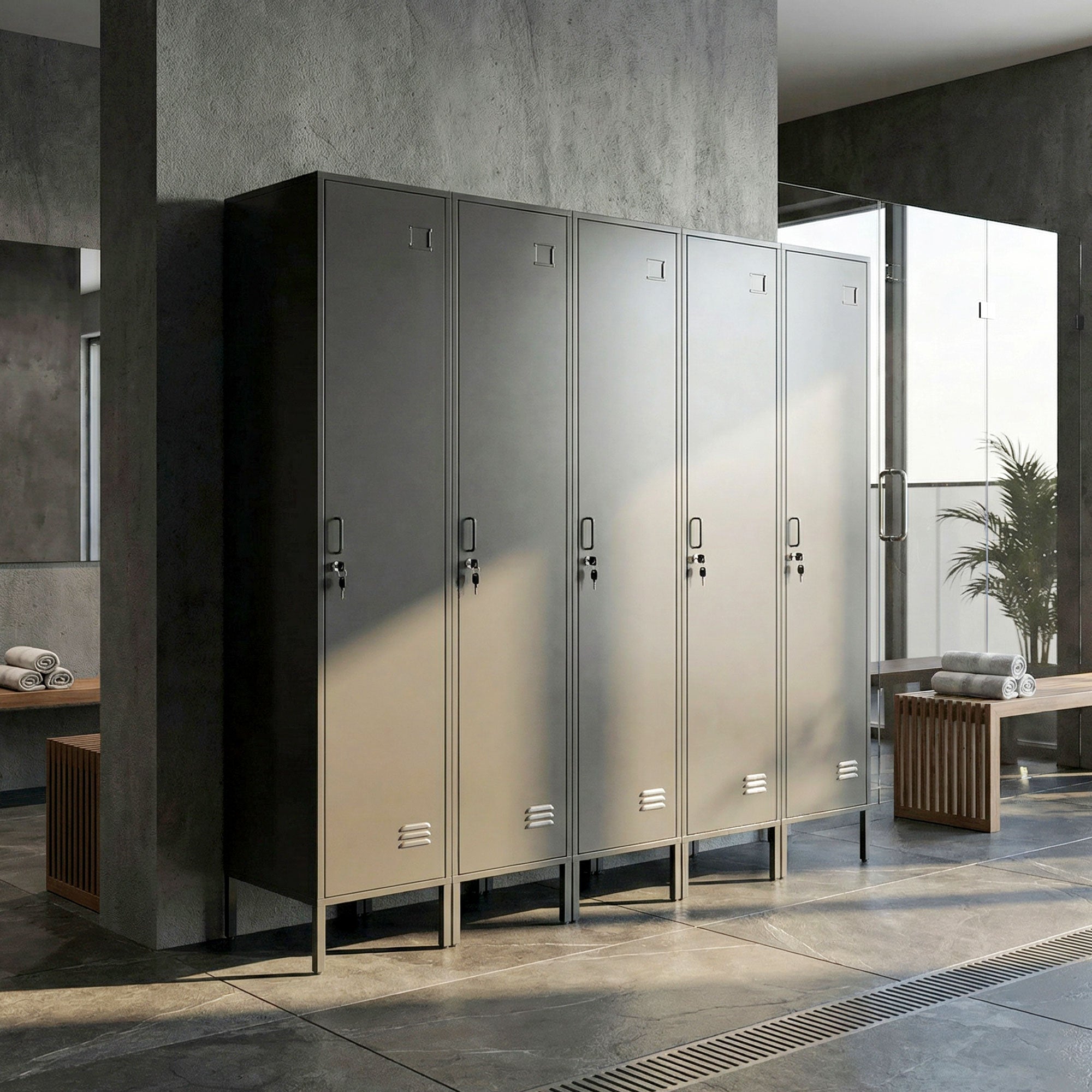 Steel Locker with Lock, Hanging Rail, Label Holder & Ventilated Door, 15.7 x 15.7 x 70.5 in, Black