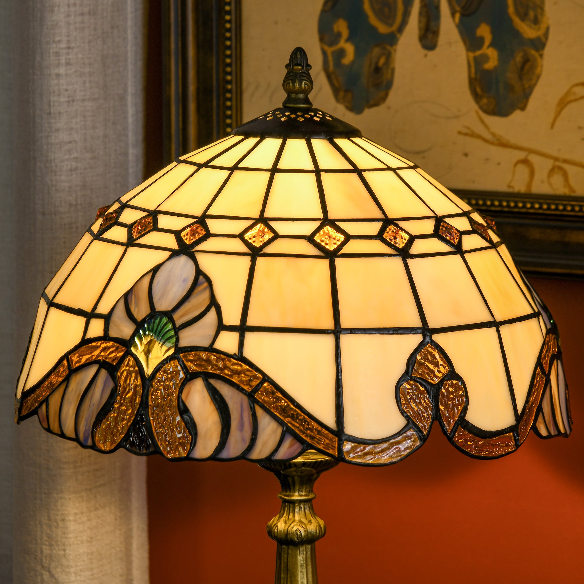 Classic Style Bedside Table Lamp Handmade Glass Night Lamp for Bedroom Living Room Ø30x48 cm Multicolor