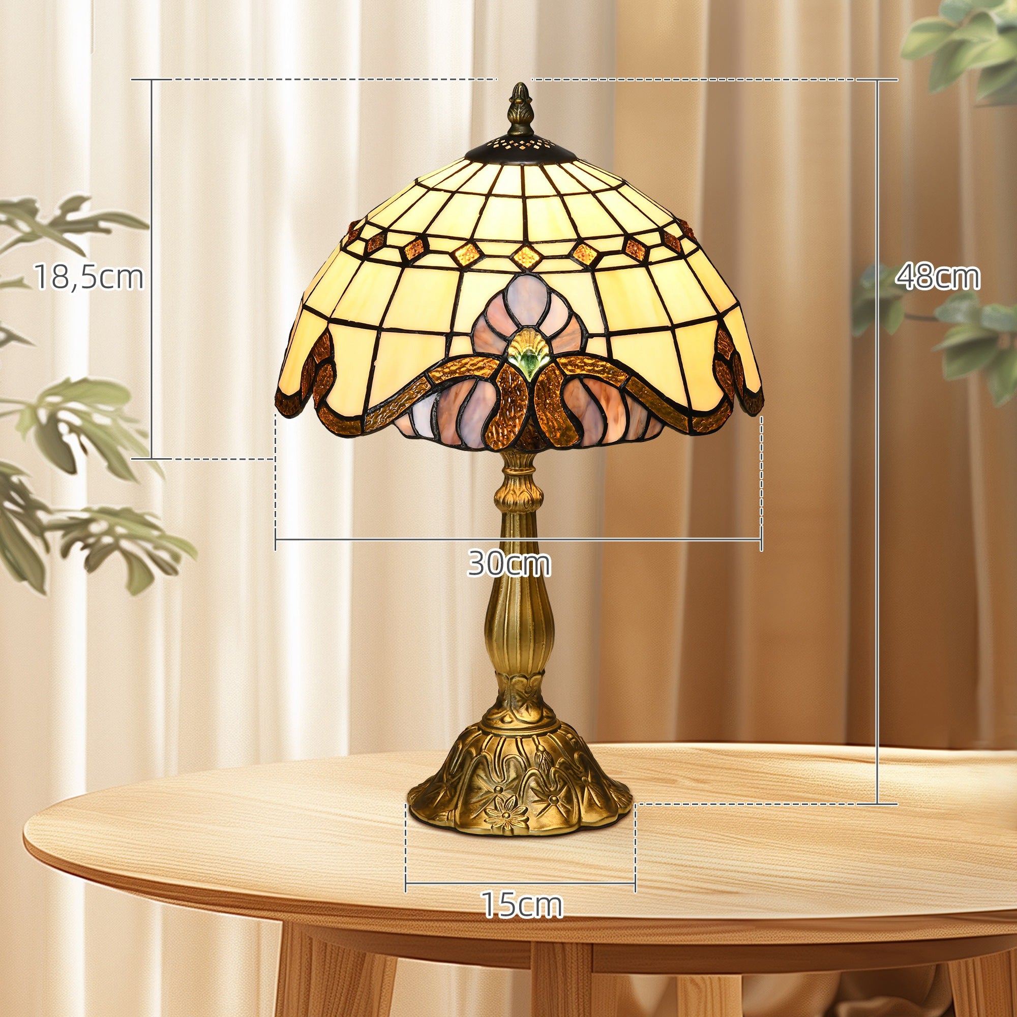 Classic Style Bedside Table Lamp Handmade Glass Night Lamp for Bedroom Living Room Ø30x48 cm Multicolor