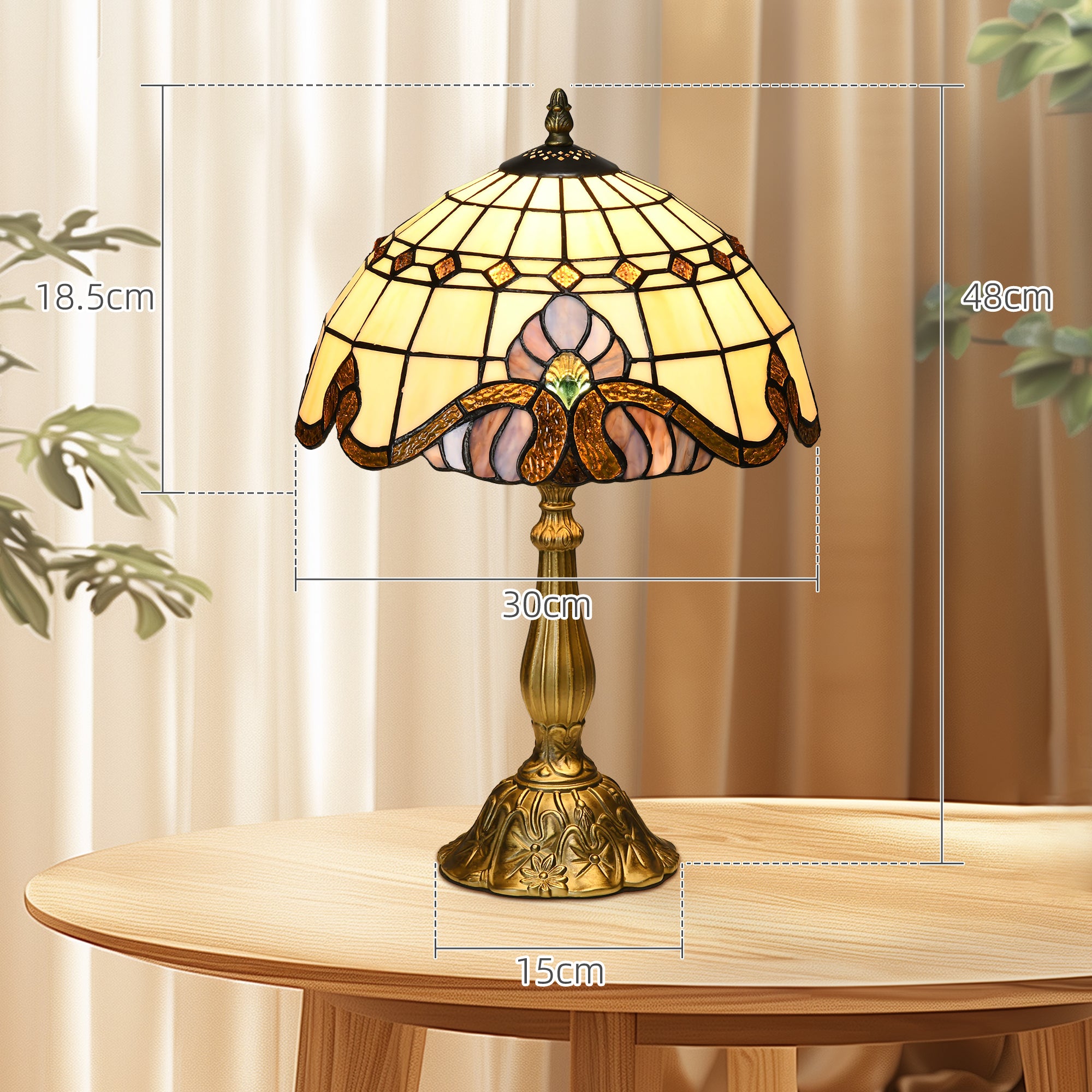 Classic Style Bedside Table Lamp Handmade Glass Night Lamp for Bedroom Living Room Ø30x48 cm Multicolor