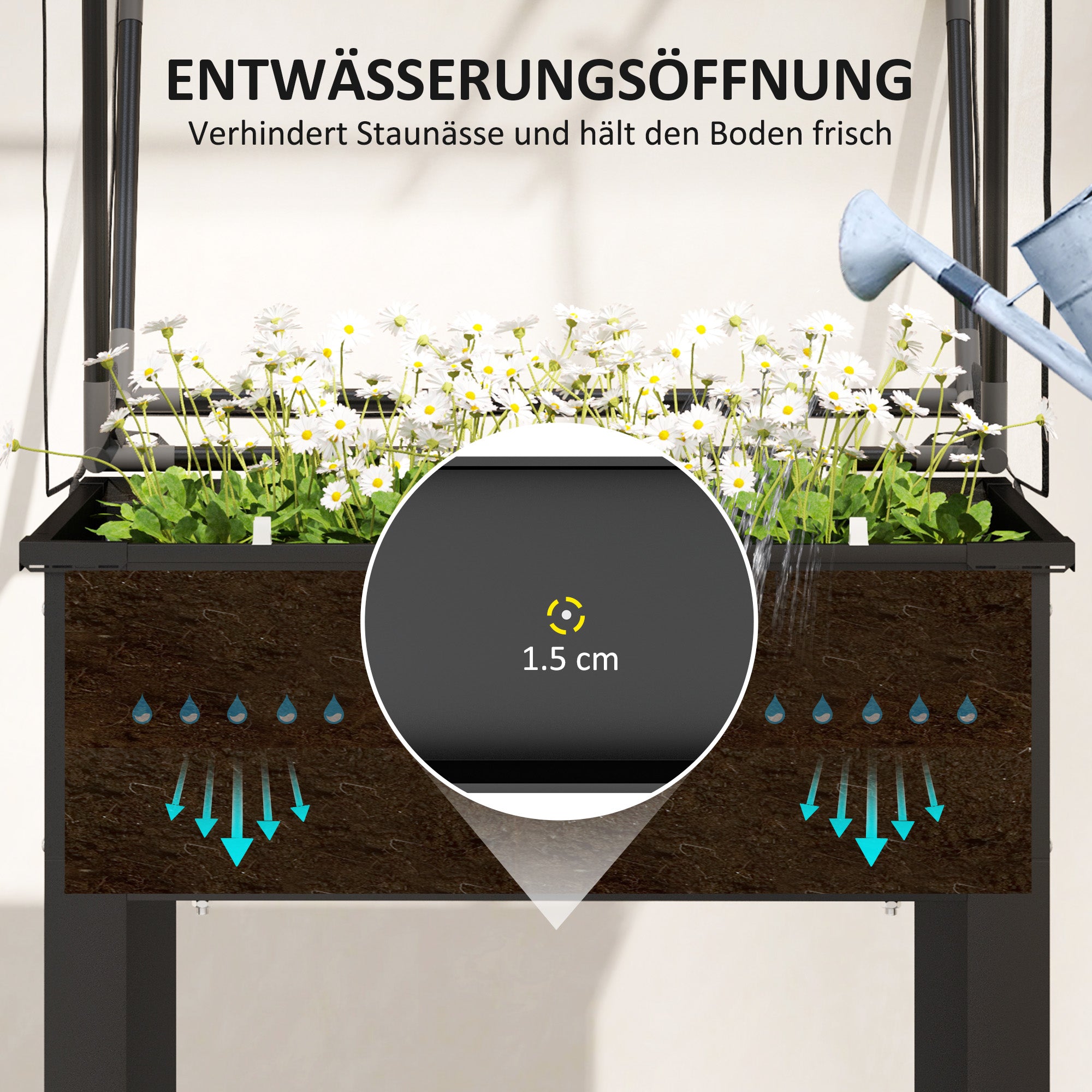 Raised Garden Bed with Cover, Elevated Herb Planter with Drainage Holes, Metal Plant Box, Weather-Resistant Vegetables Bed, Garden Bed, Planting Bed for Garden, Balcony, 60 x 60 x 120 cm, Black