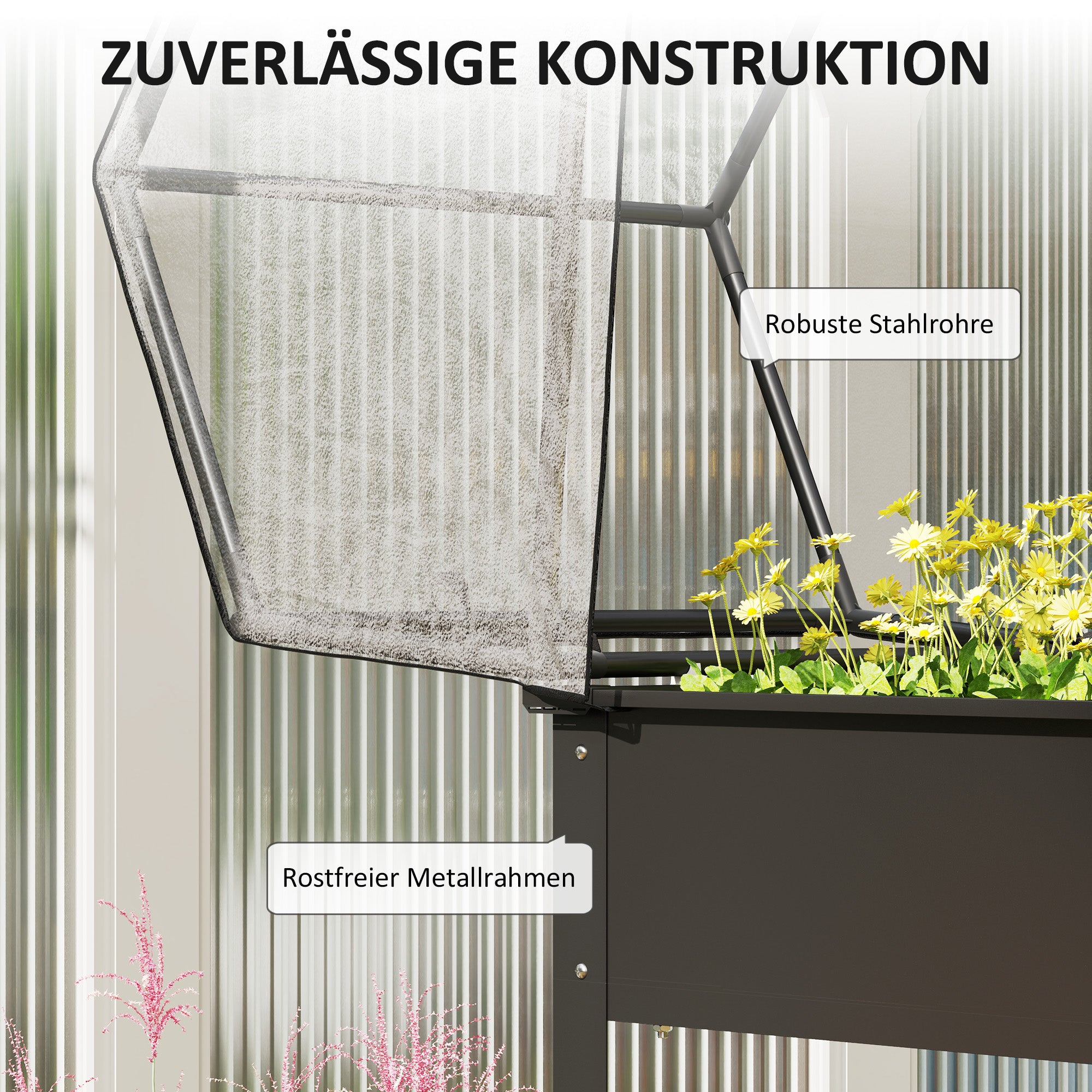 Raised Garden Bed with Cover, Elevated Herb Planter with Drainage Holes, Metal Plant Box, Weather-Resistant Vegetables Bed, Garden Bed, Planting Bed for Garden, Balcony, 60 x 60 x 120 cm, Black