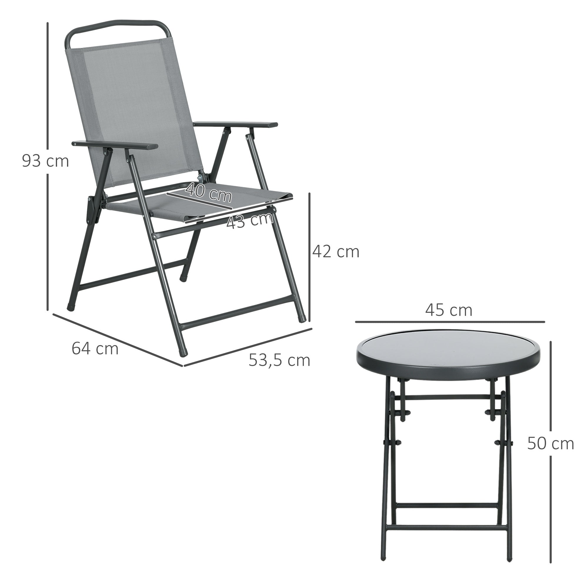 3-Piece Metal Bistro Set Weatherproof Garden Furniture Set with Folding Glass Table Outdoor Chairs Balcony Furniture Set Seating Group Balcony Set Garden Set Light Gray
