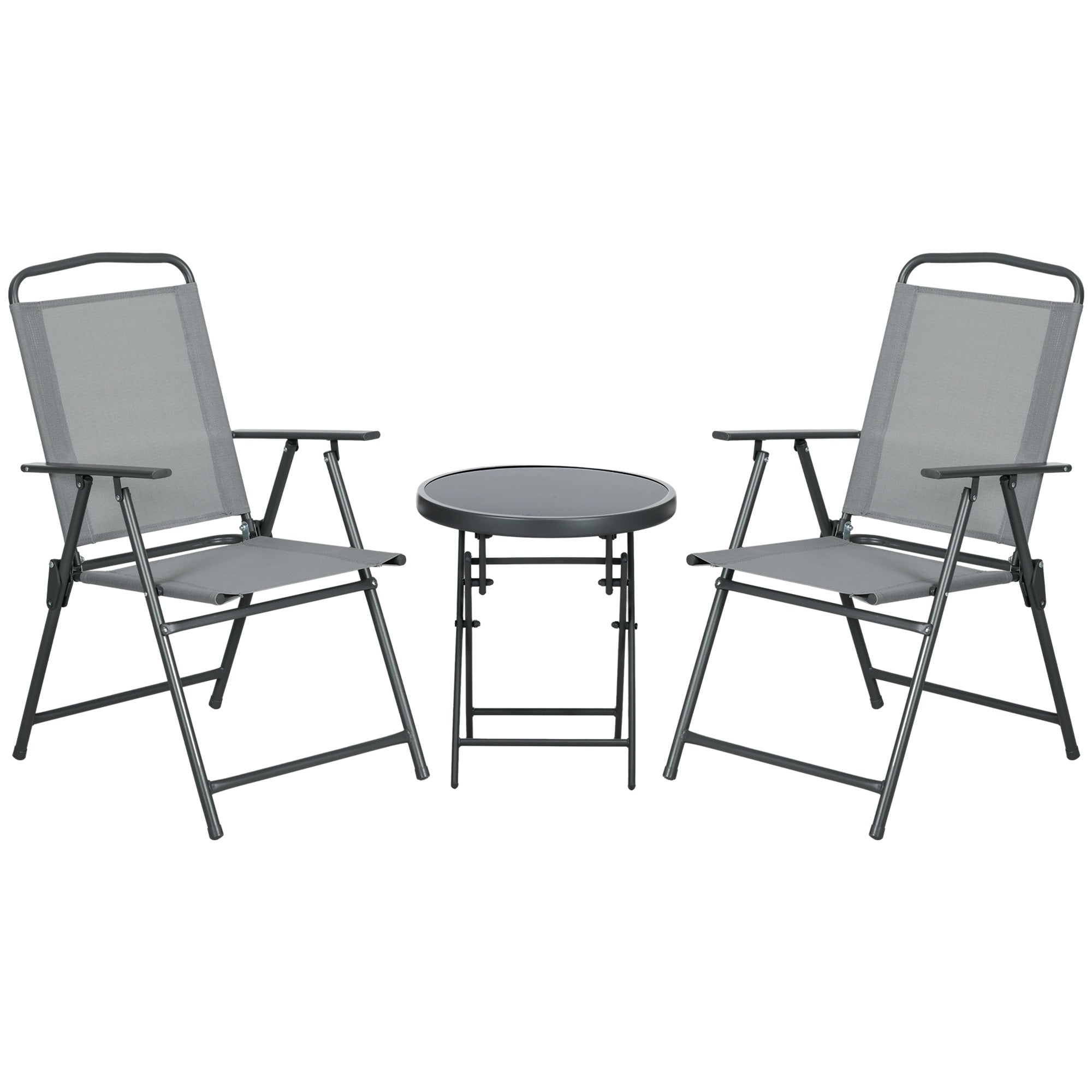 3-Piece Metal Bistro Set Weatherproof Garden Furniture Set with Folding Glass Table Outdoor Chairs Balcony Furniture Set Seating Group Balcony Set Garden Set Light Gray