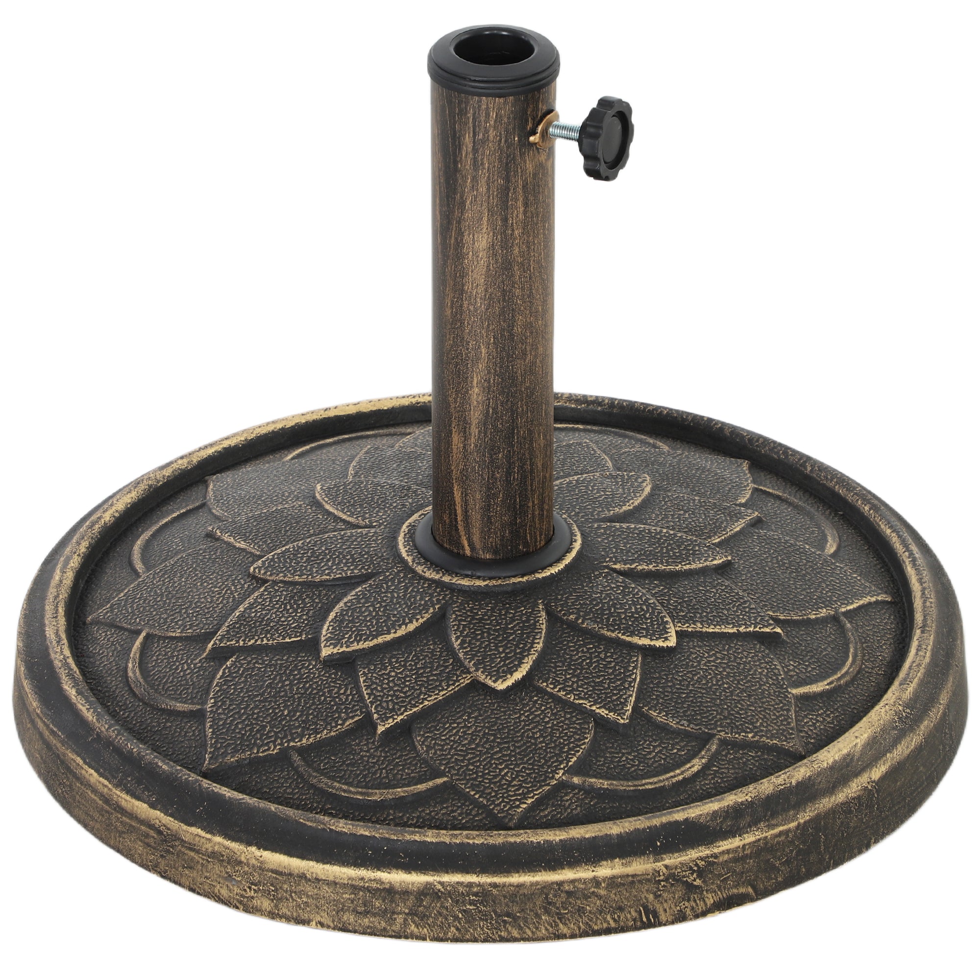 Round Umbrella Base 12 kg, Outdoor Resin Umbrella Stand, for 32,38, and 48 mm poles, umbrella base for garden patio terrace, Ø 46 x 34 cm, bronze