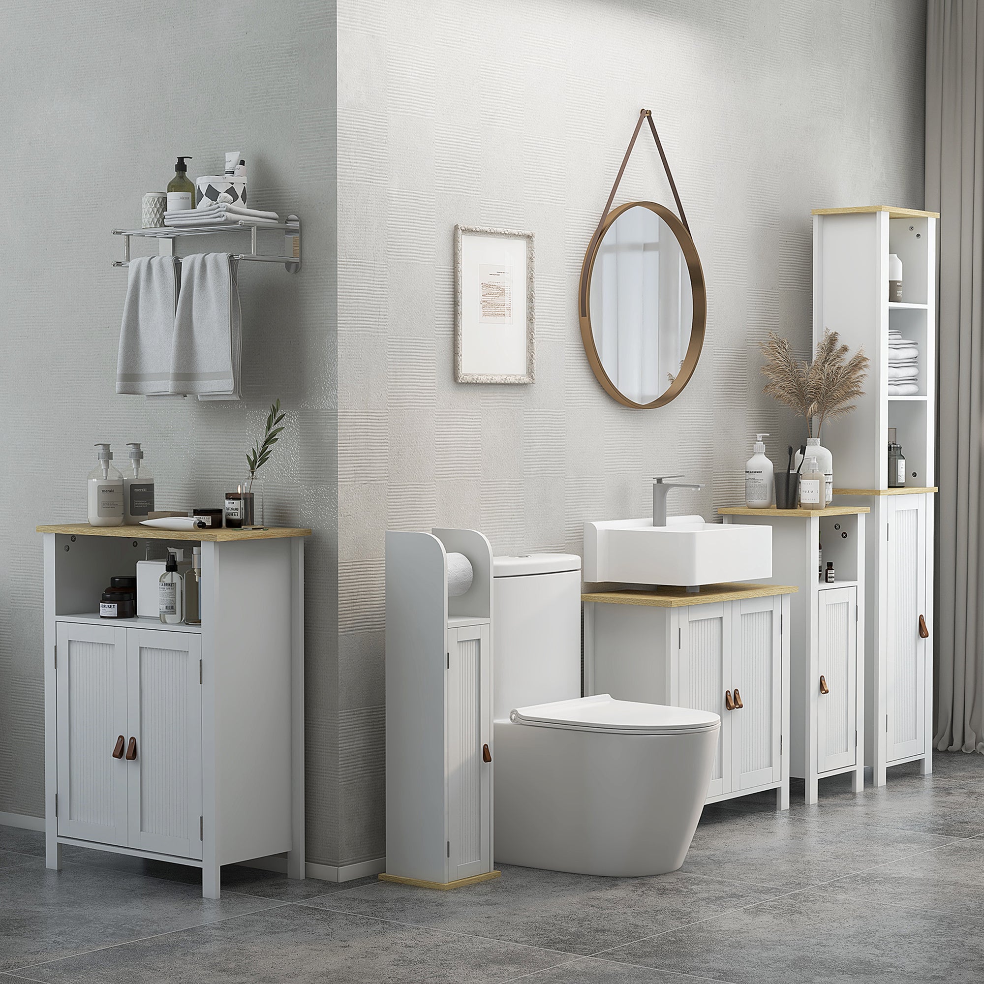 Under Sink Cabinet Bathroom Vanity with Stand Bathroom Cabinet with 2 Doors 2 Handles and Adjustable Shelf without Sink 60x30x60 cm White