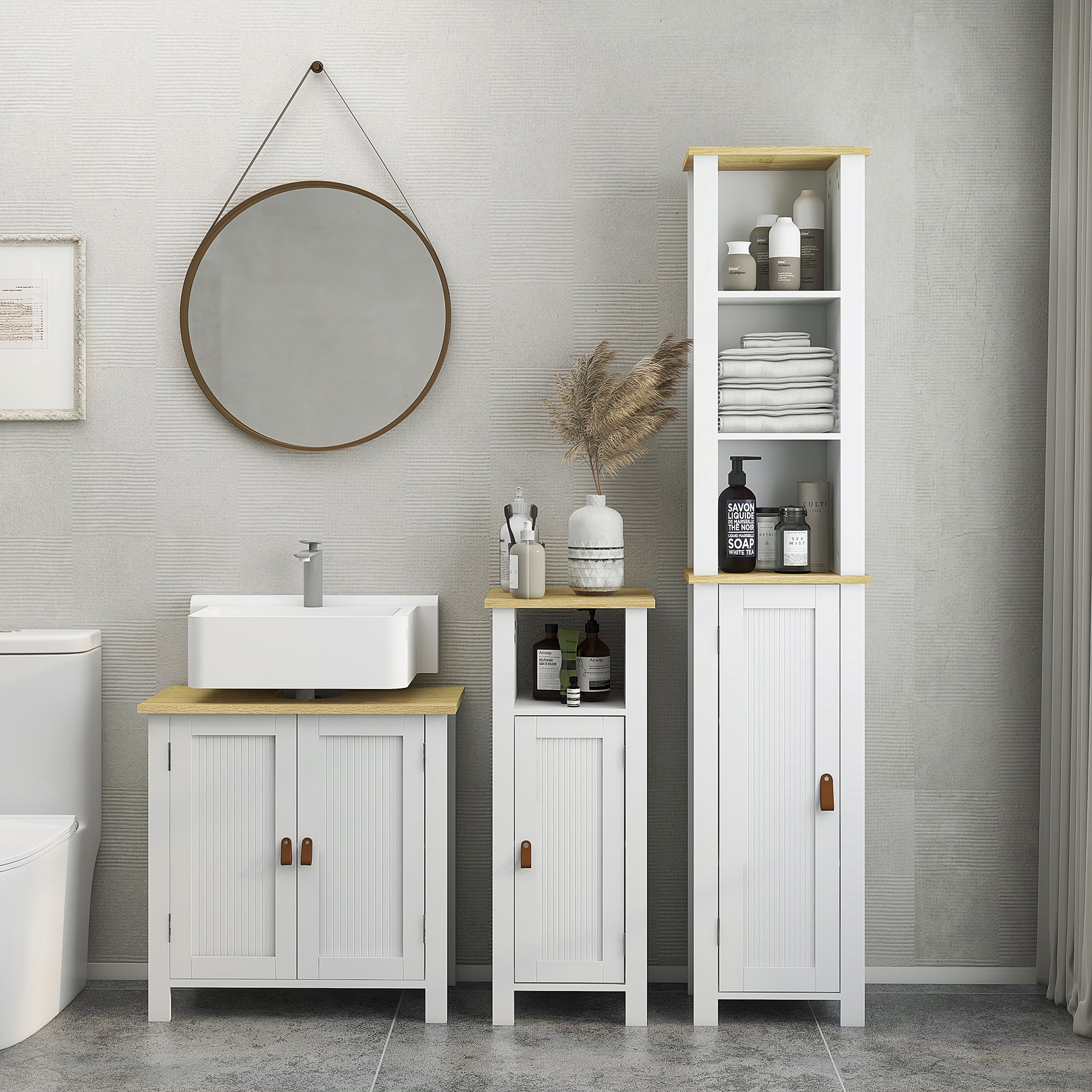 Under Sink Cabinet Bathroom Vanity with Stand Bathroom Cabinet with 2 Doors 2 Handles and Adjustable Shelf without Sink 60x30x60 cm White