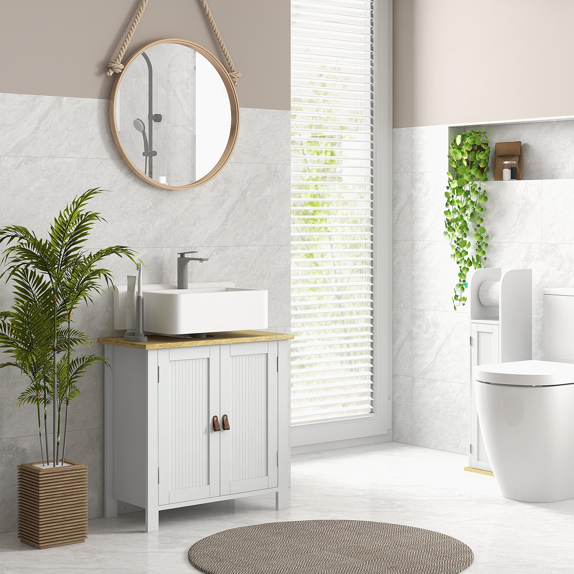 Under Sink Cabinet Bathroom Vanity with Stand Bathroom Cabinet with 2 Doors 2 Handles and Adjustable Shelf without Sink 60x30x60 cm White