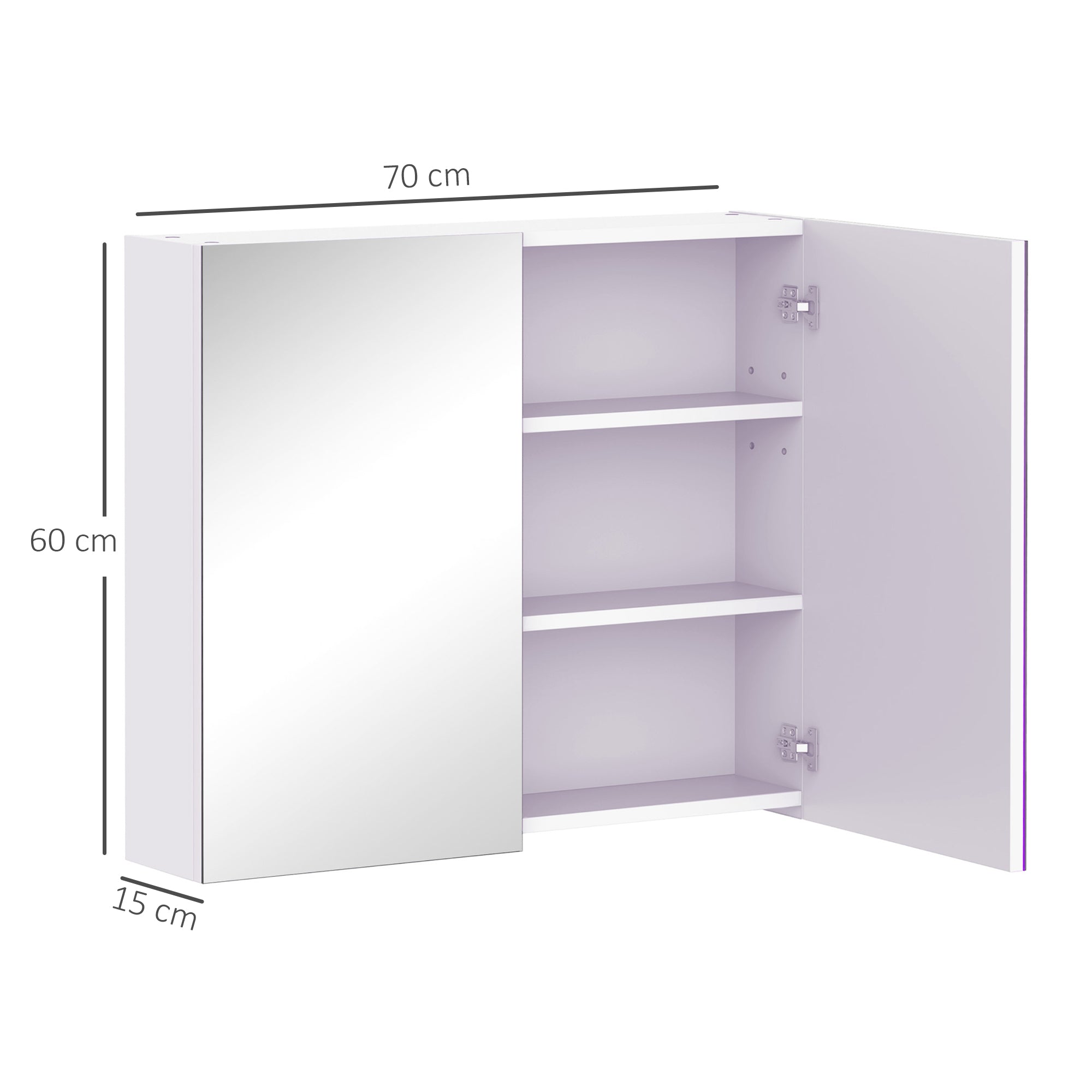 Wall-mounted bathroom cabinet with mirror, 70 x 60 cm, bathroom furniture, medicine cabinet with adjustable shelf, white
