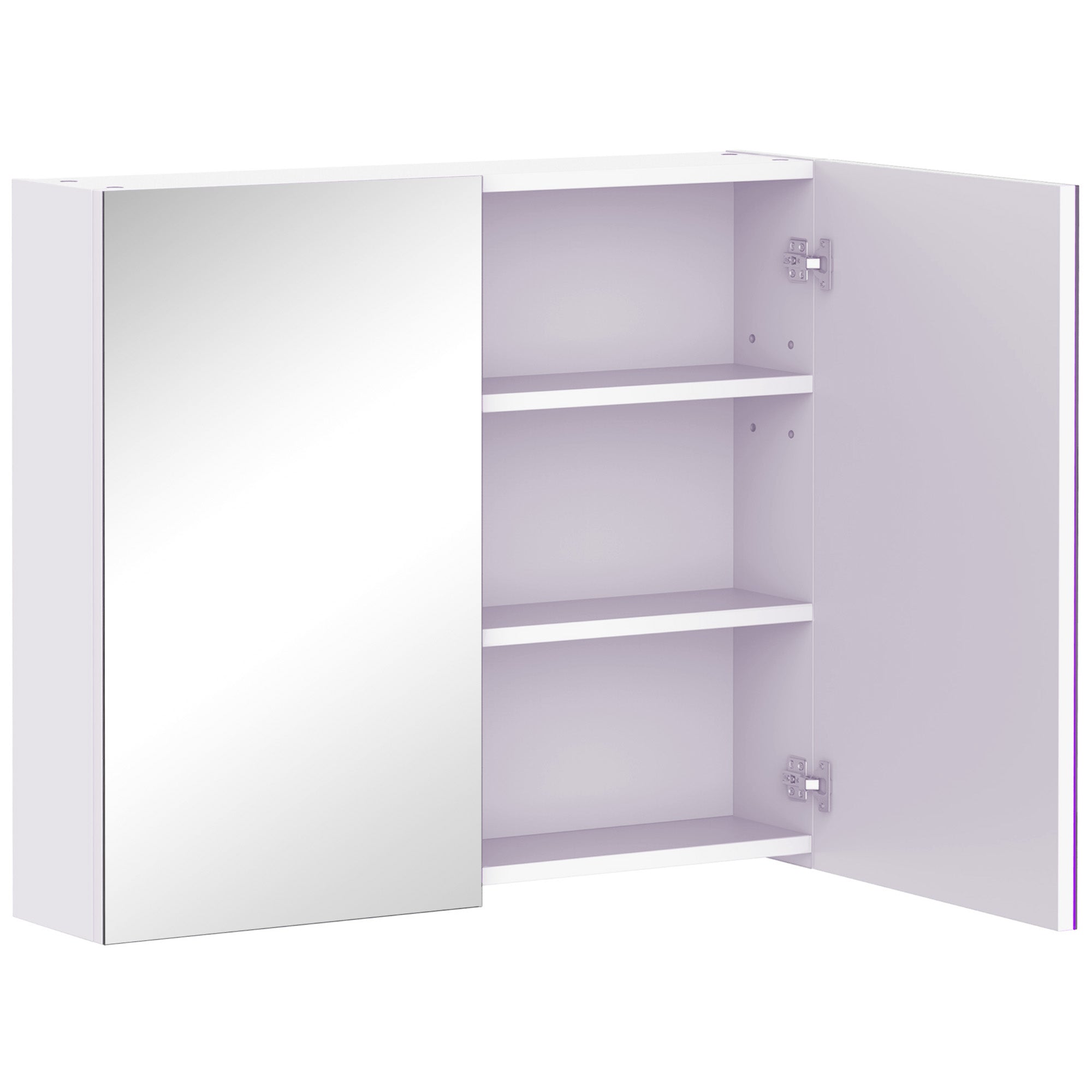 Wall-mounted bathroom cabinet with mirror, 70 x 60 cm, bathroom furniture, medicine cabinet with adjustable shelf, white