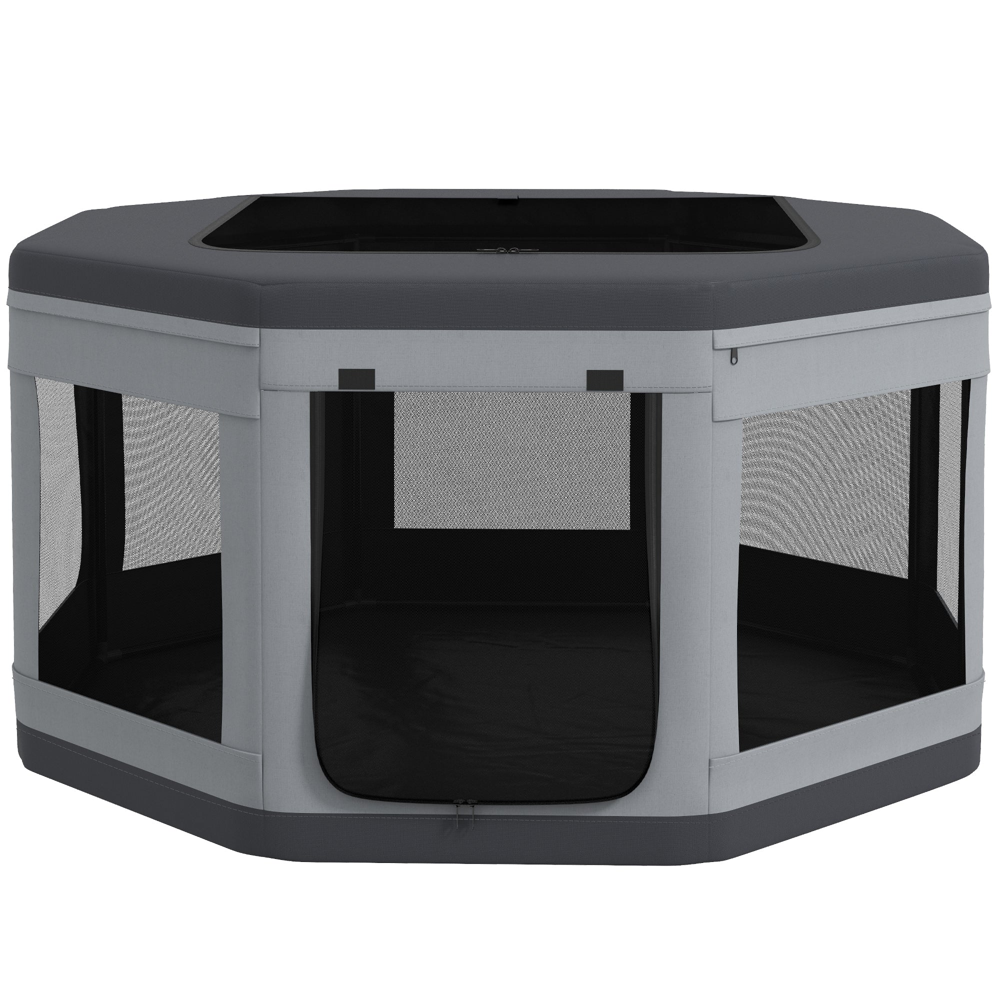 Puppy Playpen Puppy Playpen with Carrying Bag, Octagonal Pet Playpen with Mesh Window, for Small Animals, Oxford, Grey