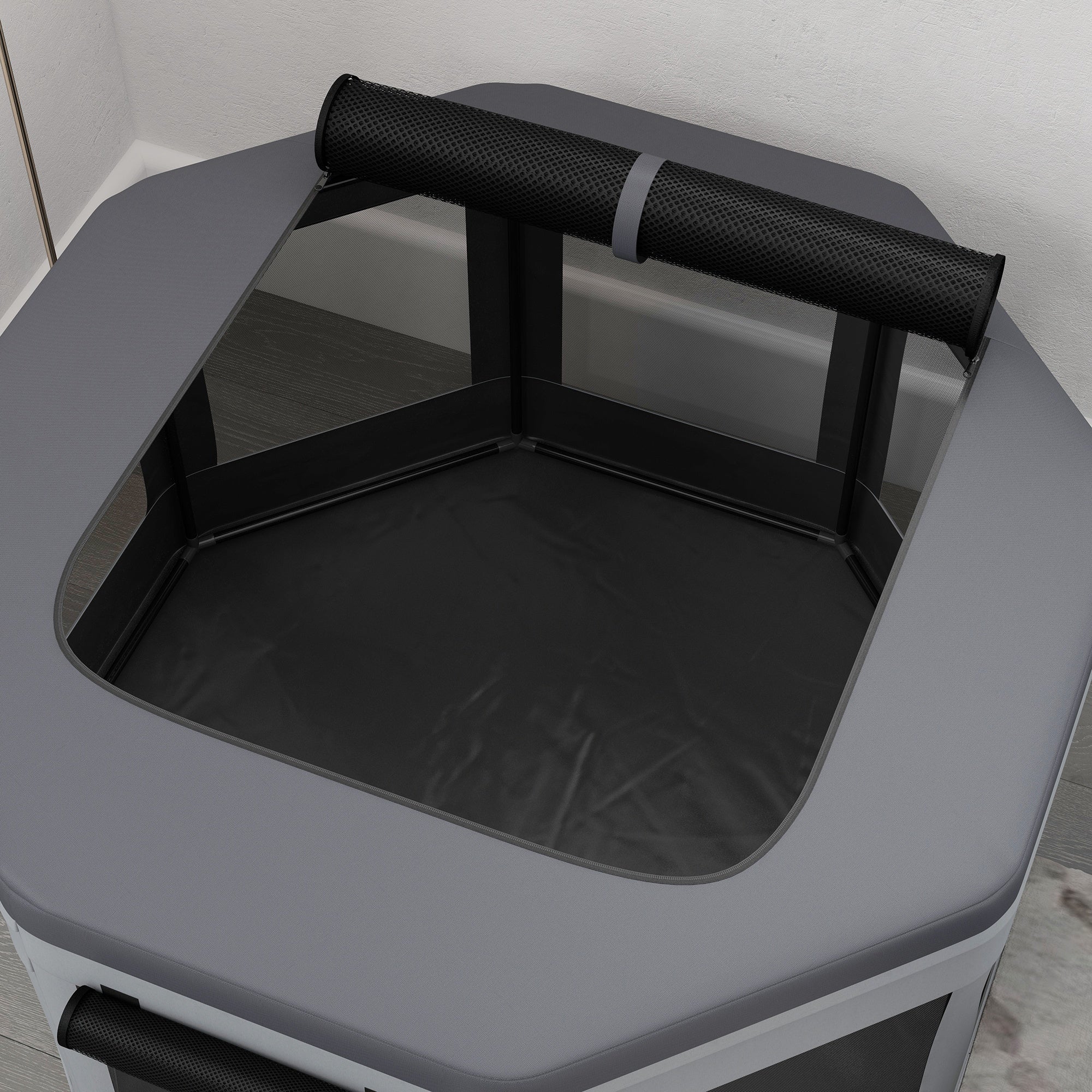 Puppy Playpen Puppy Playpen with Carrying Bag, Octagonal Pet Playpen with Mesh Window, for Small Animals, Oxford, Grey