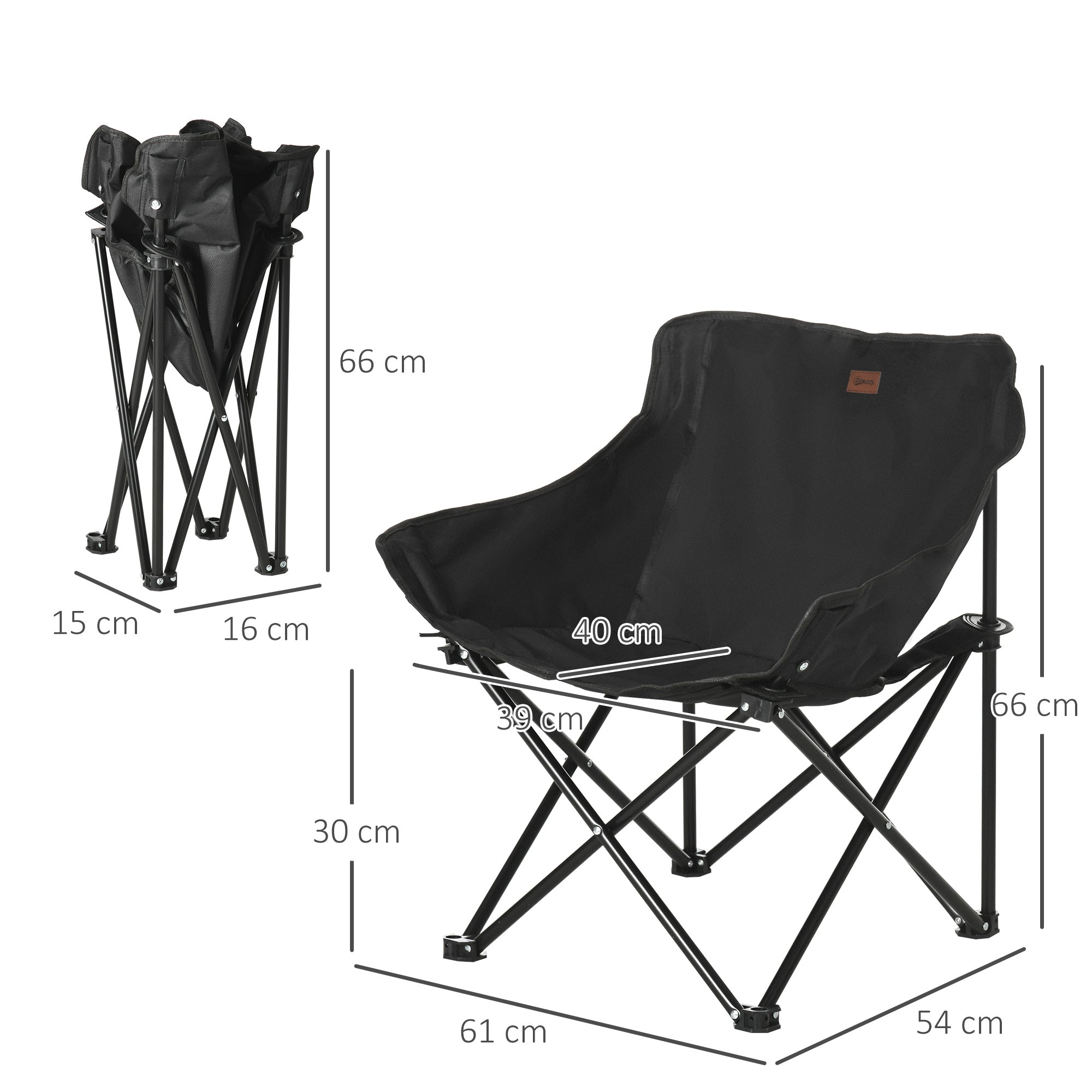 Camping Chair Foldable Garden Chair with Side Pocket, Steel Legs, Folding Chair with Carry Bag for Pool, Beach, Oxford, Black