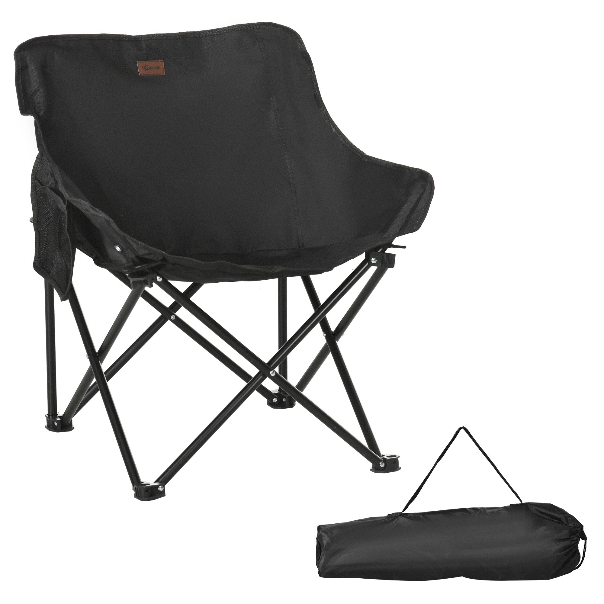 Camping Chair Foldable Garden Chair with Side Pocket, Steel Legs, Folding Chair with Carry Bag for Pool, Beach, Oxford, Black