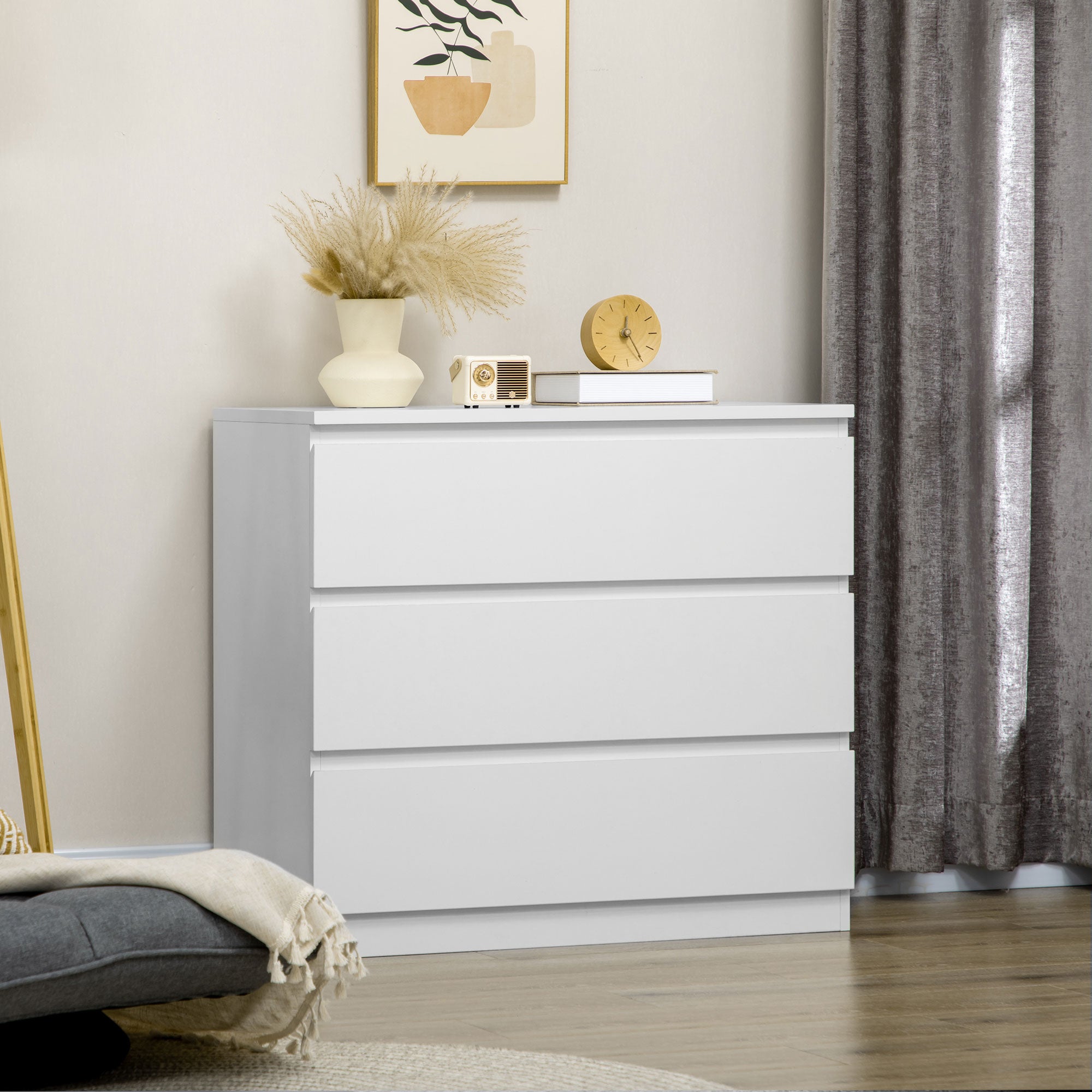 3-Drawer Chest Bedroom Storage Furniture Modern Sleek Design with Soft-Close Mechanism for Bedroom, Living Room - 60 x 38 x 100 cm, White
