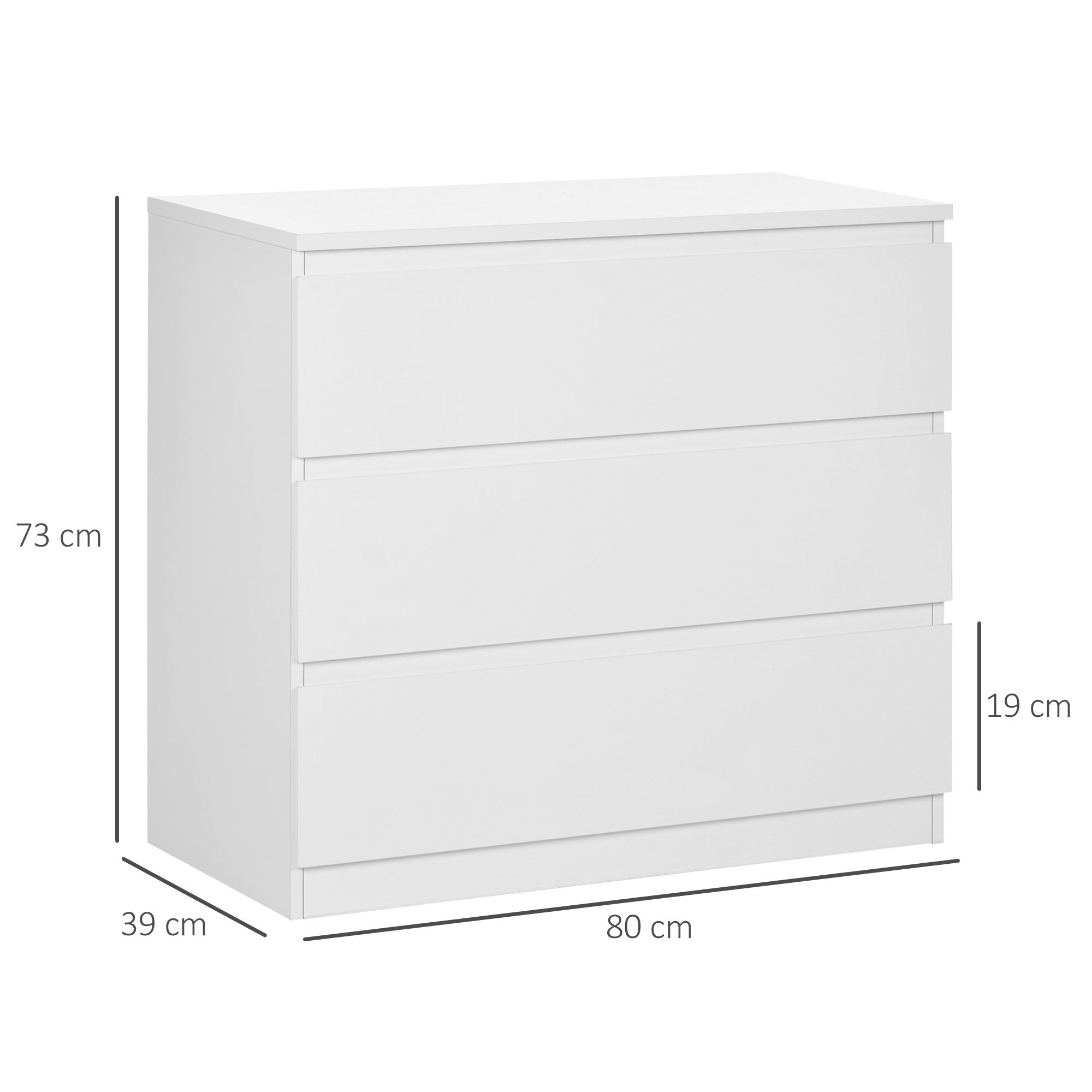 3-Drawer Chest Bedroom Storage Furniture Modern Sleek Design with Soft-Close Mechanism for Bedroom, Living Room - 60 x 38 x 100 cm, White