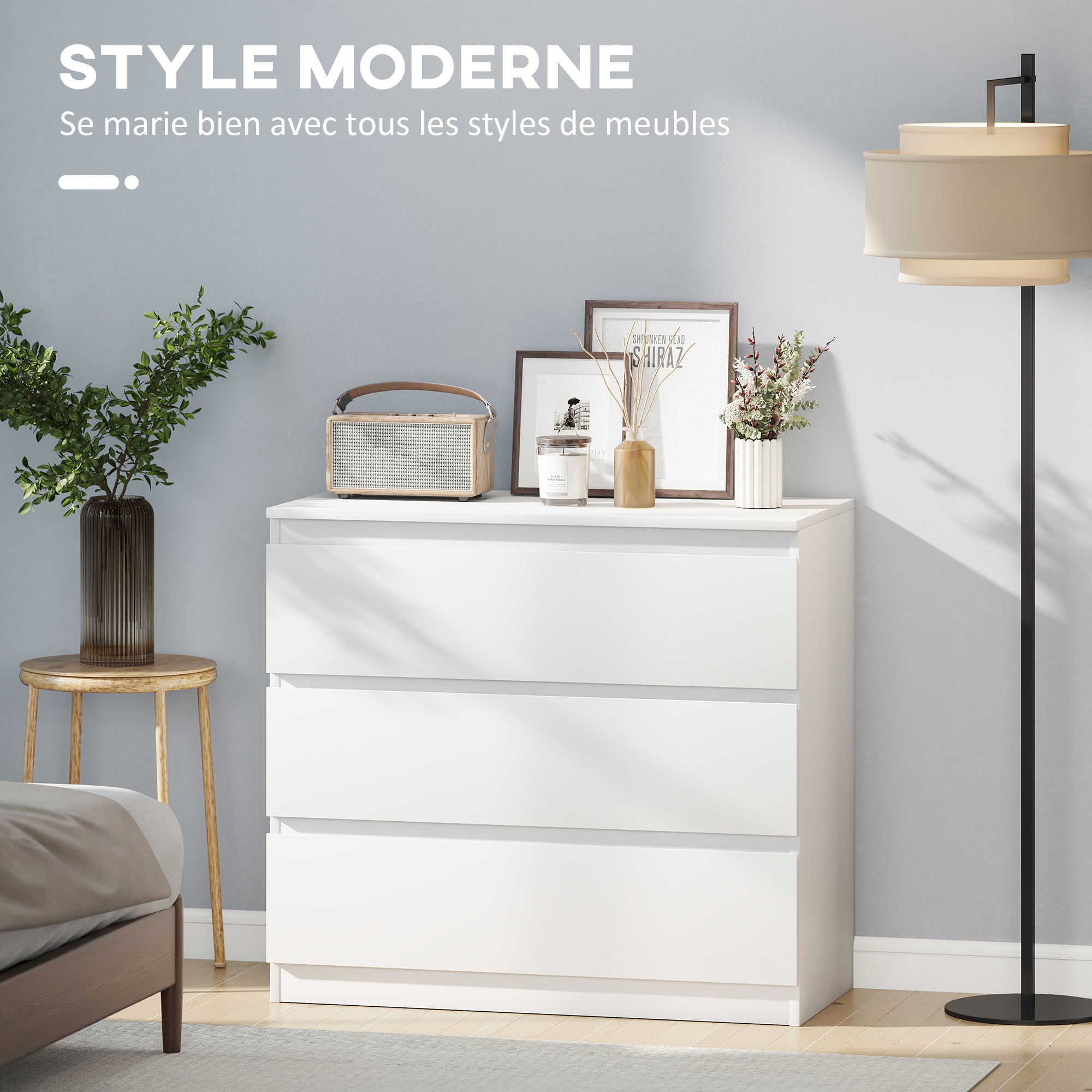 3-Drawer Chest Bedroom Storage Furniture Modern Sleek Design with Soft-Close Mechanism for Bedroom, Living Room - 60 x 38 x 100 cm, White