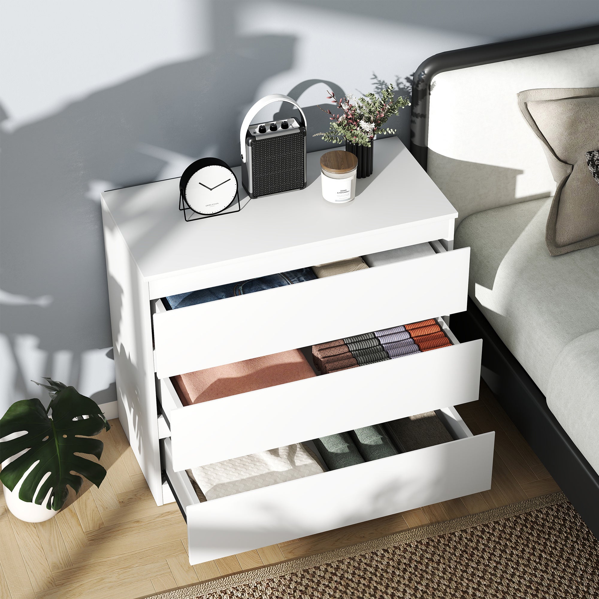 3-Drawer Chest Bedroom Storage Furniture Modern Sleek Design with Soft-Close Mechanism for Bedroom, Living Room - 60 x 38 x 100 cm, White