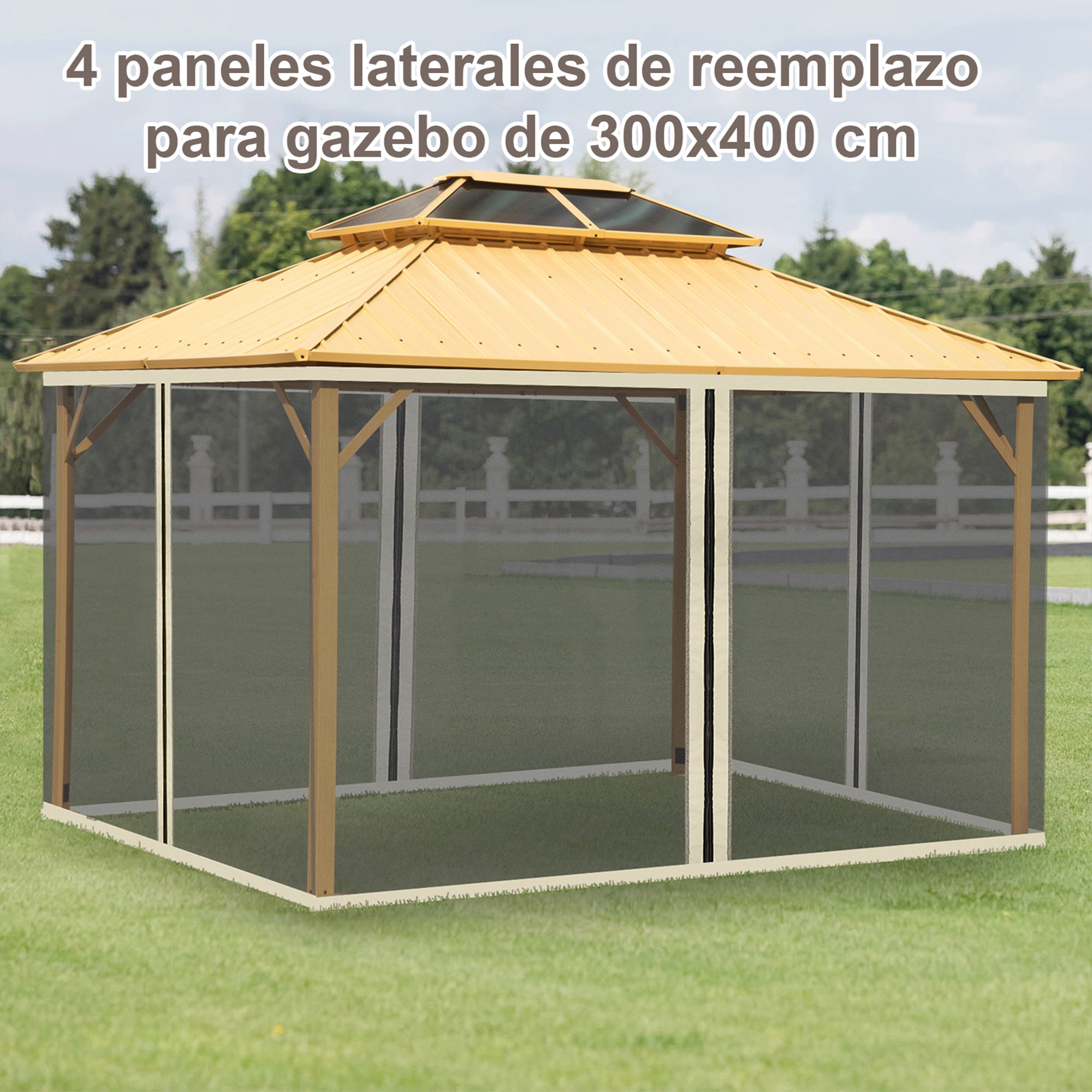 4 Side Panels 3.5x2 m for Garden Gazebo Canopy with Zipper Mesh Fabric Black