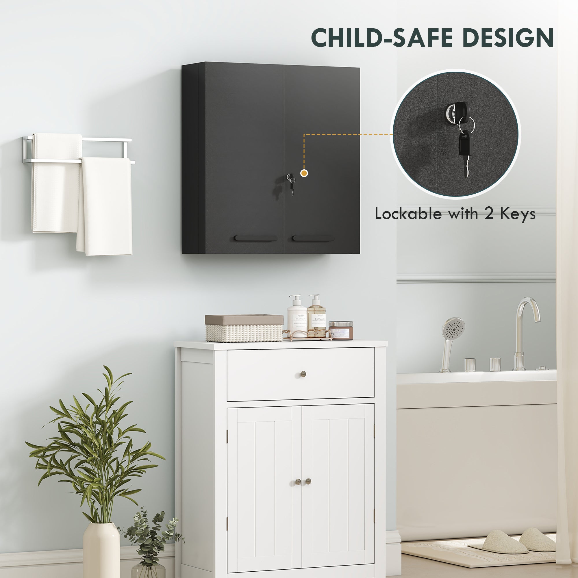 Lockable Medicine Cabinet, 2-Door, 6-Shelf Steel First Aid Cabinet, 21.7 x 7.1 x 23.6 in, Anthracite Black