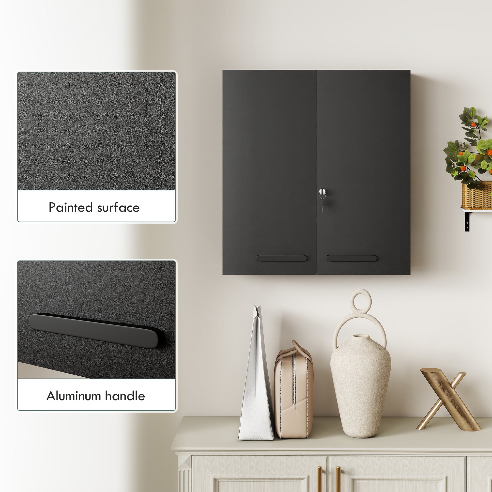 Lockable Medicine Cabinet, 2-Door, 6-Shelf Steel First Aid Cabinet, 21.7 x 7.1 x 23.6 in, Anthracite Black