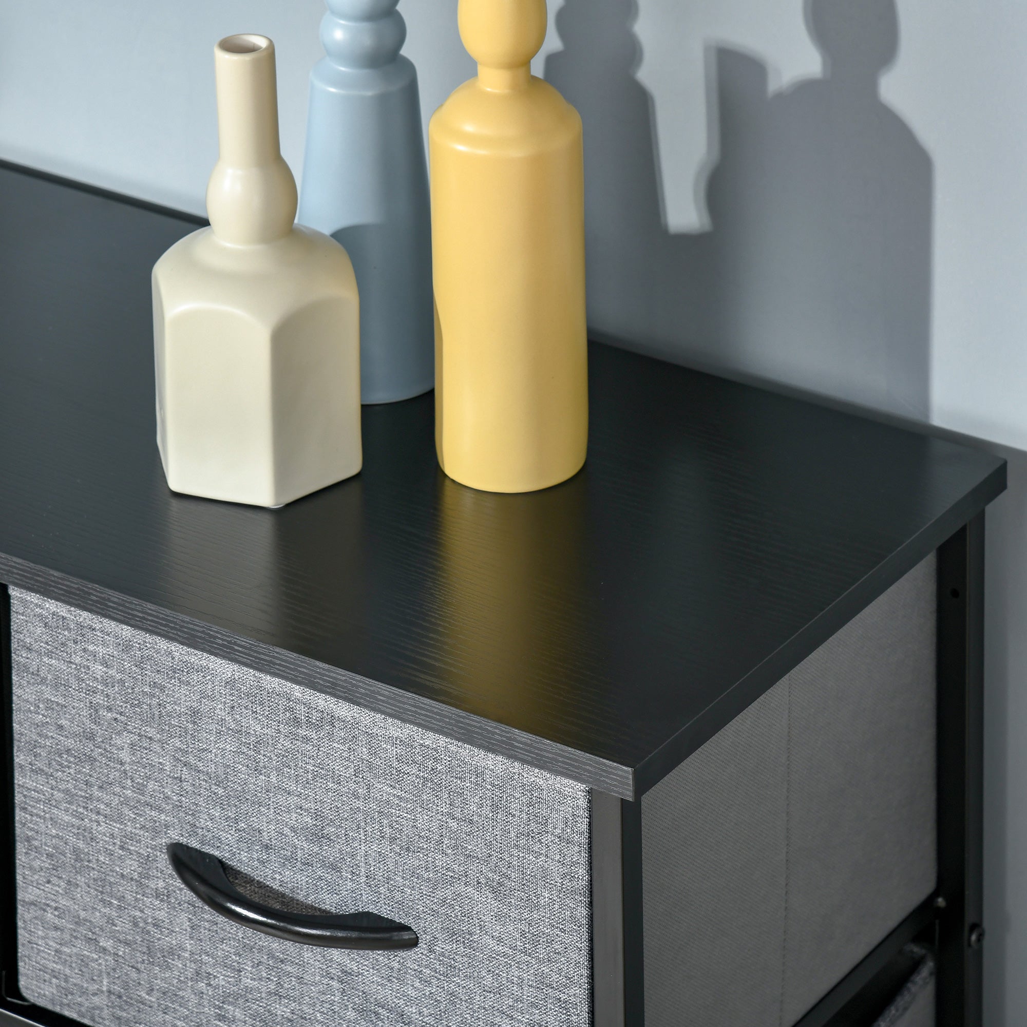 9-Drawer Chest Storage Organizer Fabric Folding Drawer - Black Steel Frame - 100 x 30 x 100 cm, Bedroom, Entryway, Living Room, Black and Gray