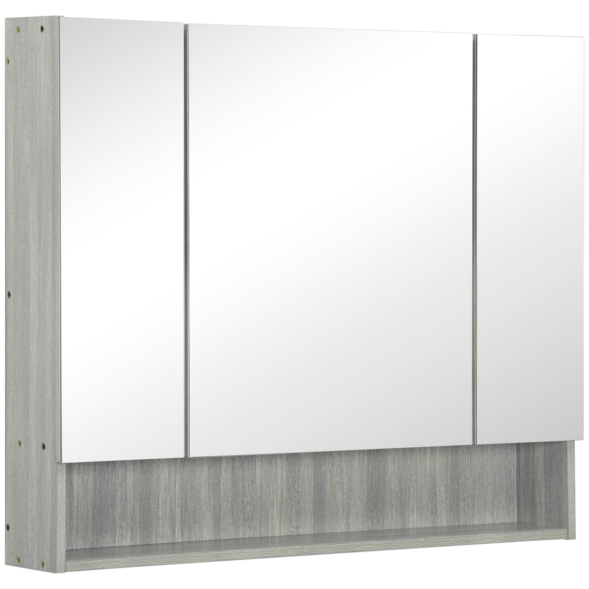Mirror Cabinet with 4 Sections and Adjustable Shelves, Bathroom Mirror in Wood and Glass, 90x15x75 cm, Gray