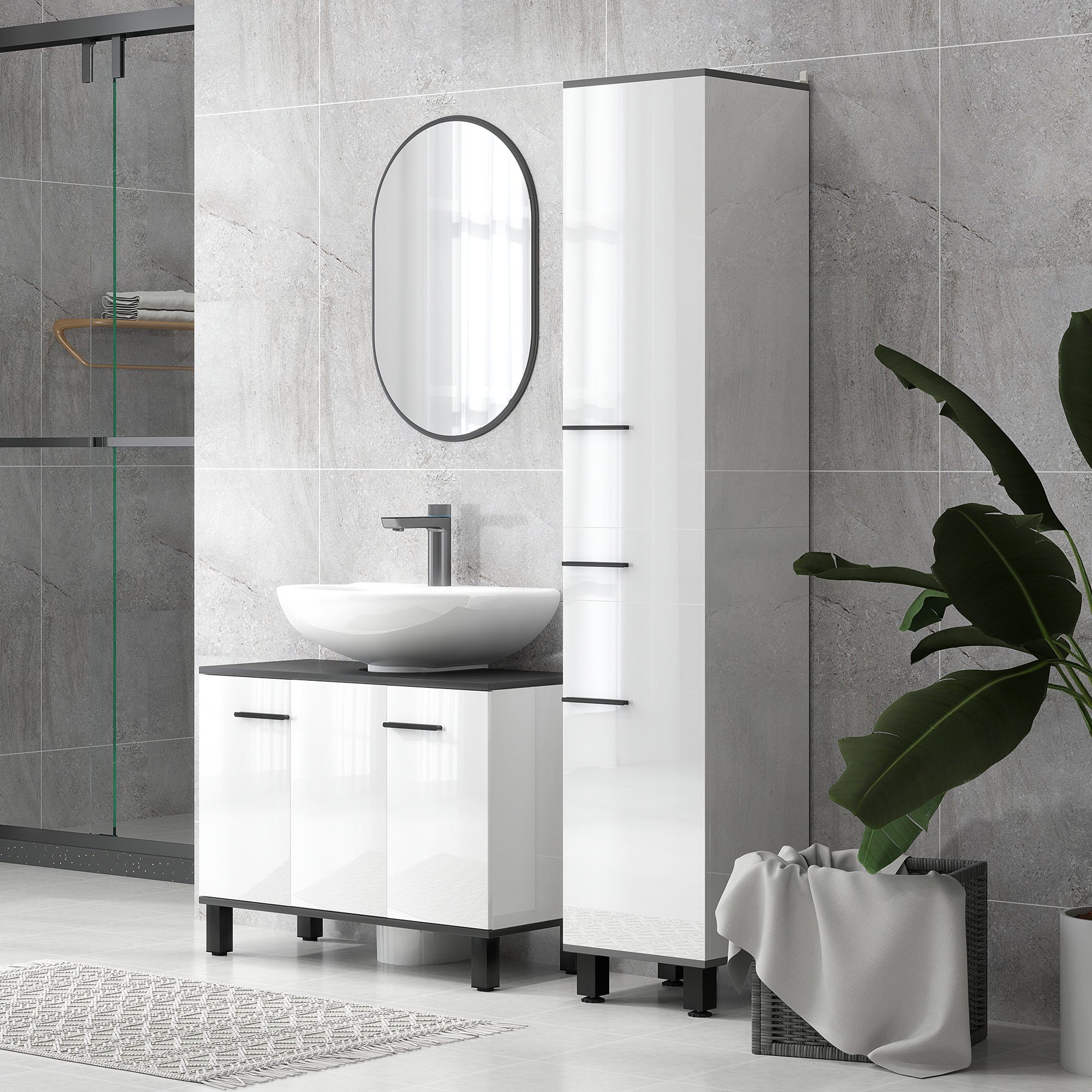 Under Sink Cabinet Bathroom Vanity Unit with Pedestal Sink or with Legs 2 Doors and Adjustable Shelves for 80x34x60 cm Bright White Bathroom