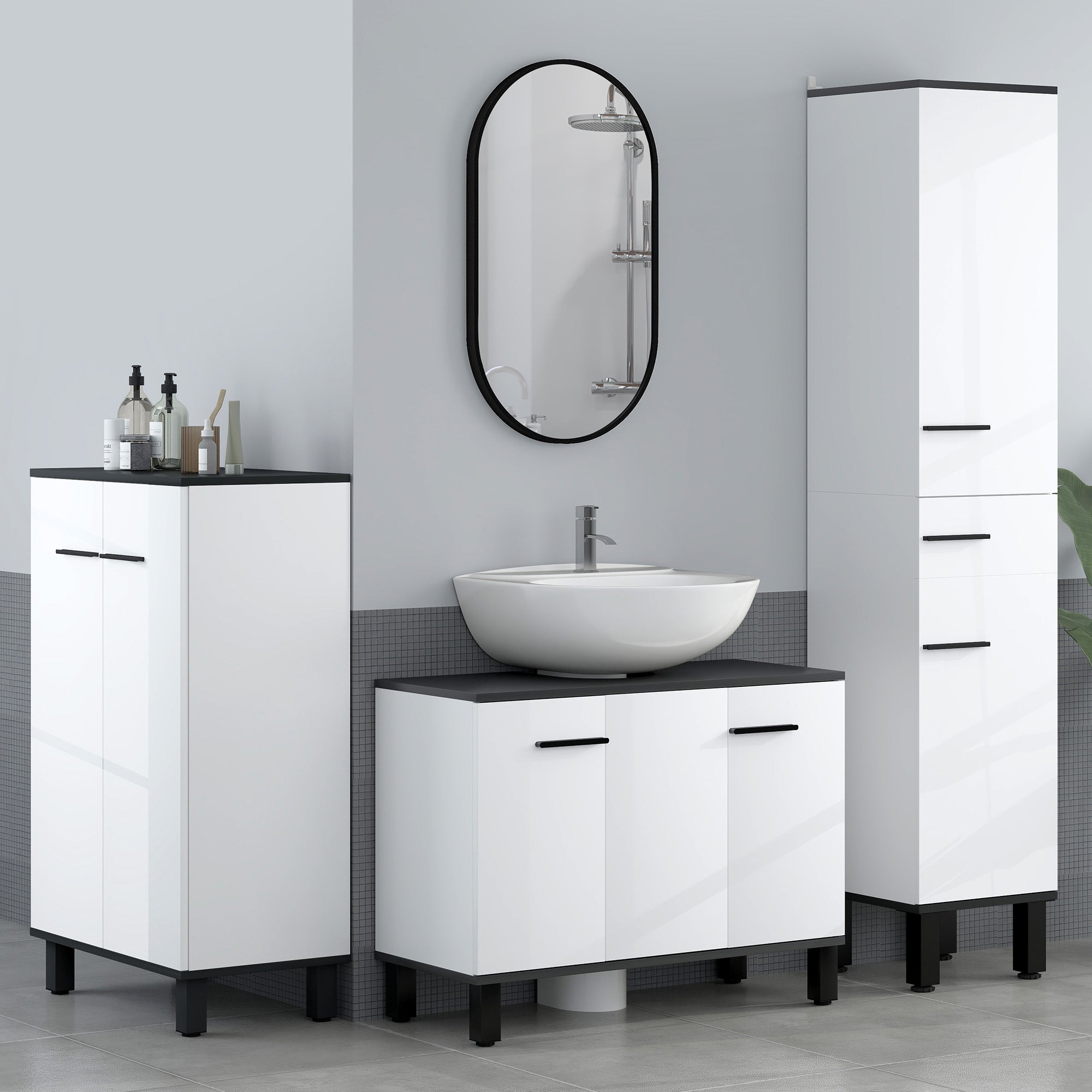 Under Sink Cabinet Bathroom Vanity Unit with Pedestal Sink or with Legs 2 Doors and Adjustable Shelves for 80x34x60 cm Bright White Bathroom