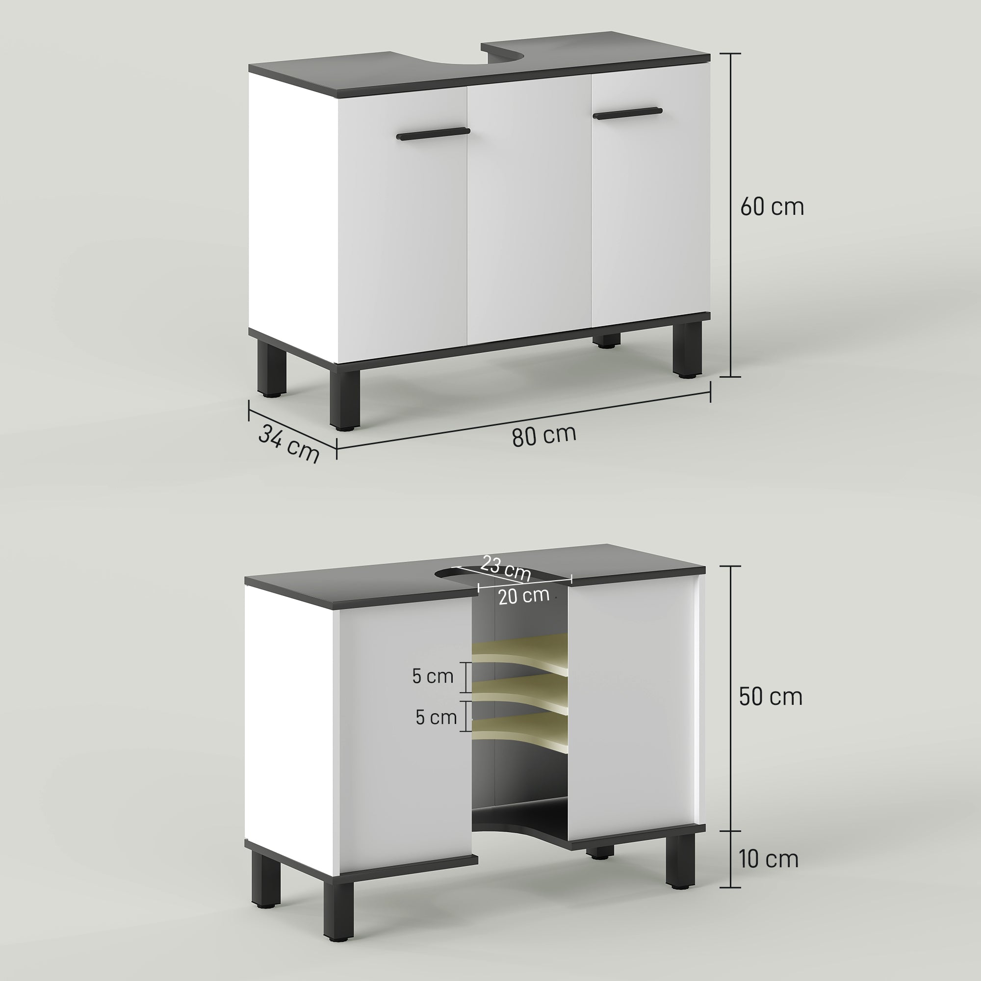 Under Sink Cabinet Bathroom Vanity Unit with Pedestal Sink or with Legs 2 Doors and Adjustable Shelves for 80x34x60 cm Bright White Bathroom