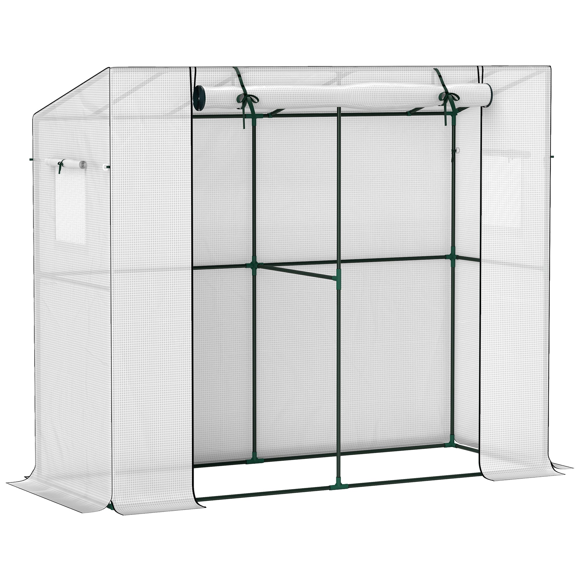 Greenhouse with Roll-Up Door 2 Windows, Winterproof Steel Frame Greenhouse, Cold Frame for Balcony, Garden, Tomato House with UV Protection 200x76x170cm Greenhouse for Vegetables Flowers, White