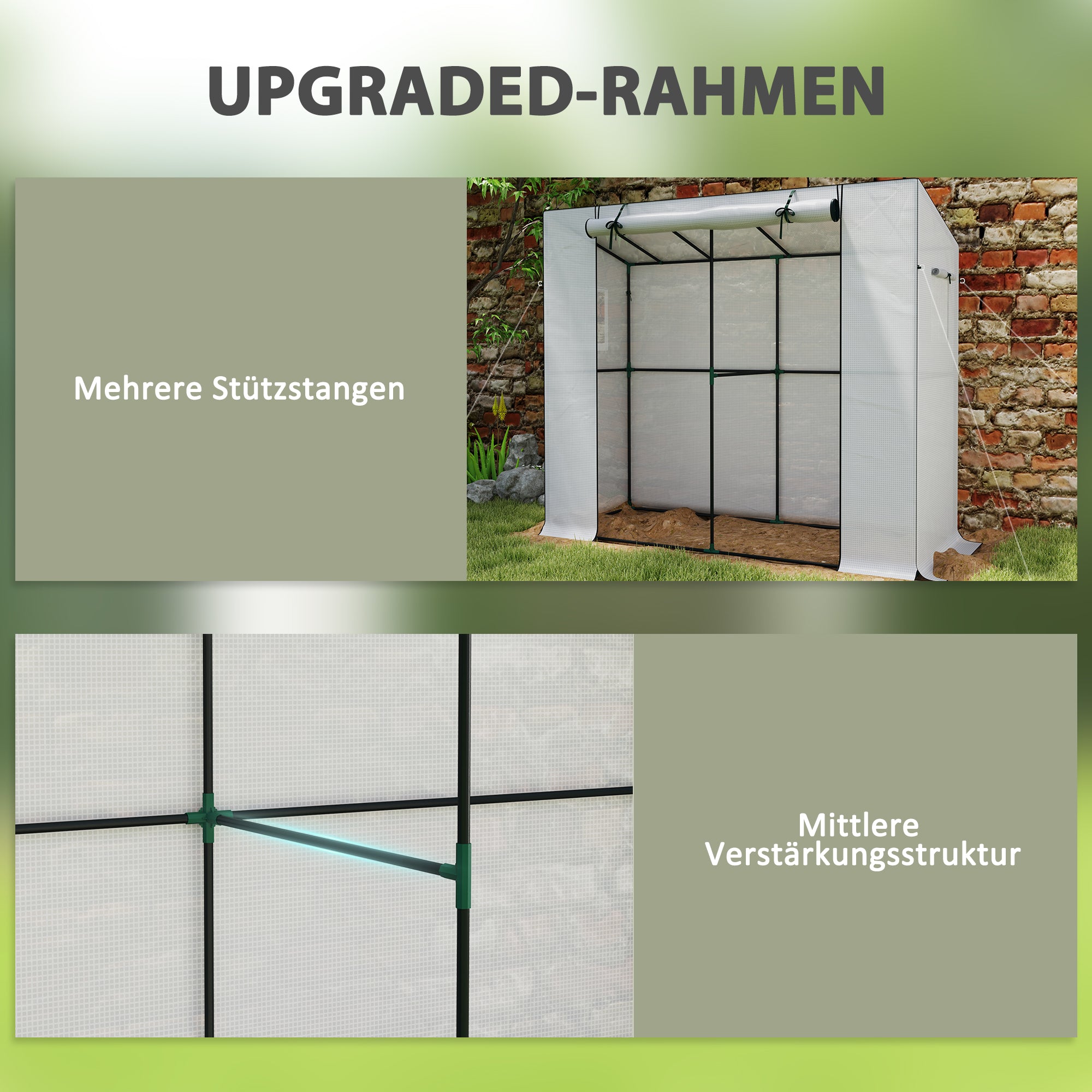 Greenhouse with Roll-Up Door 2 Windows, Winterproof Steel Frame Greenhouse, Cold Frame for Balcony, Garden, Tomato House with UV Protection 200x76x170cm Greenhouse for Vegetables Flowers, White