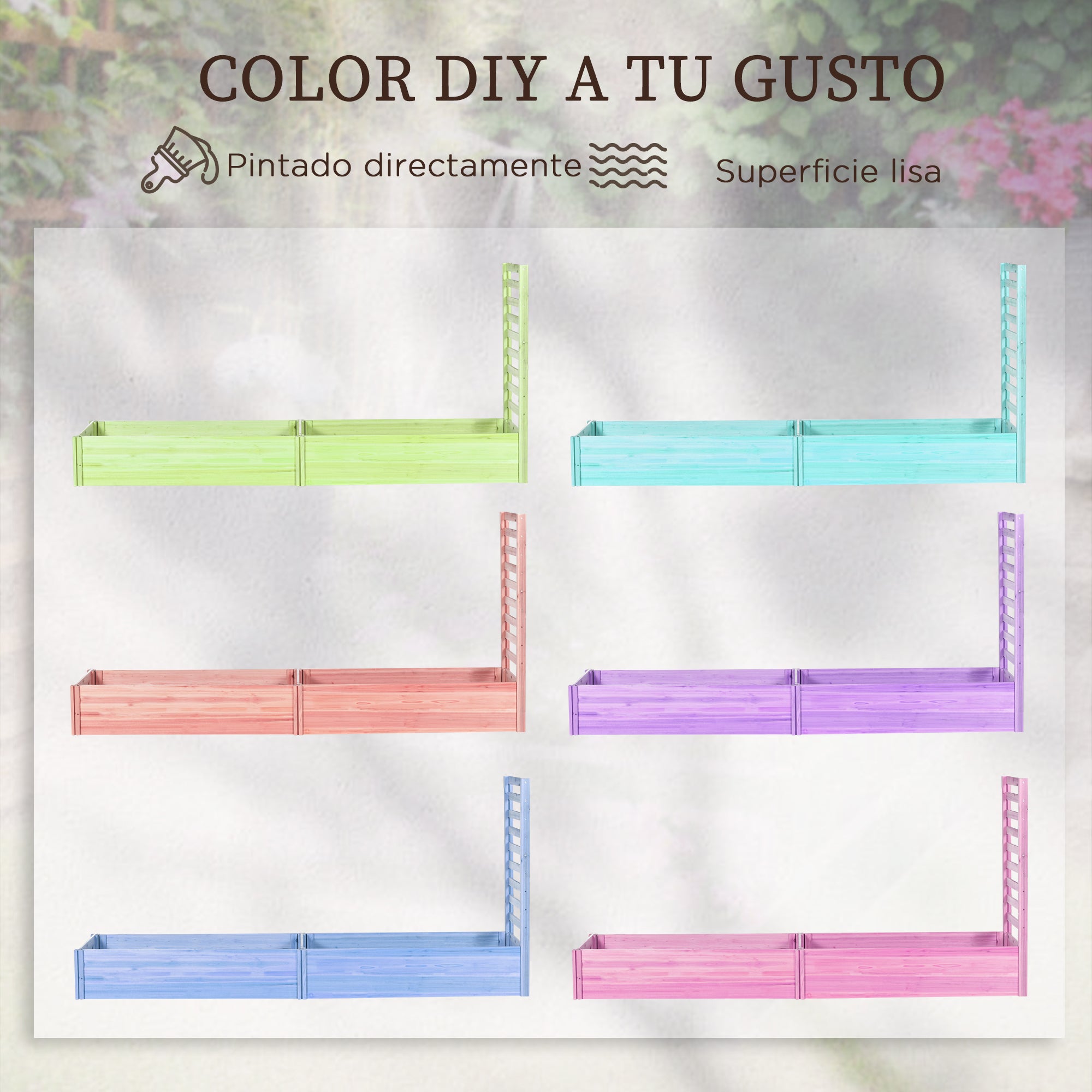 Large Outdoor Wooden Planter with Trellis for Climbing Plants and 2 Raised Planting Boxes for Patio Terrace Balcony 230x60x110 cm Natural