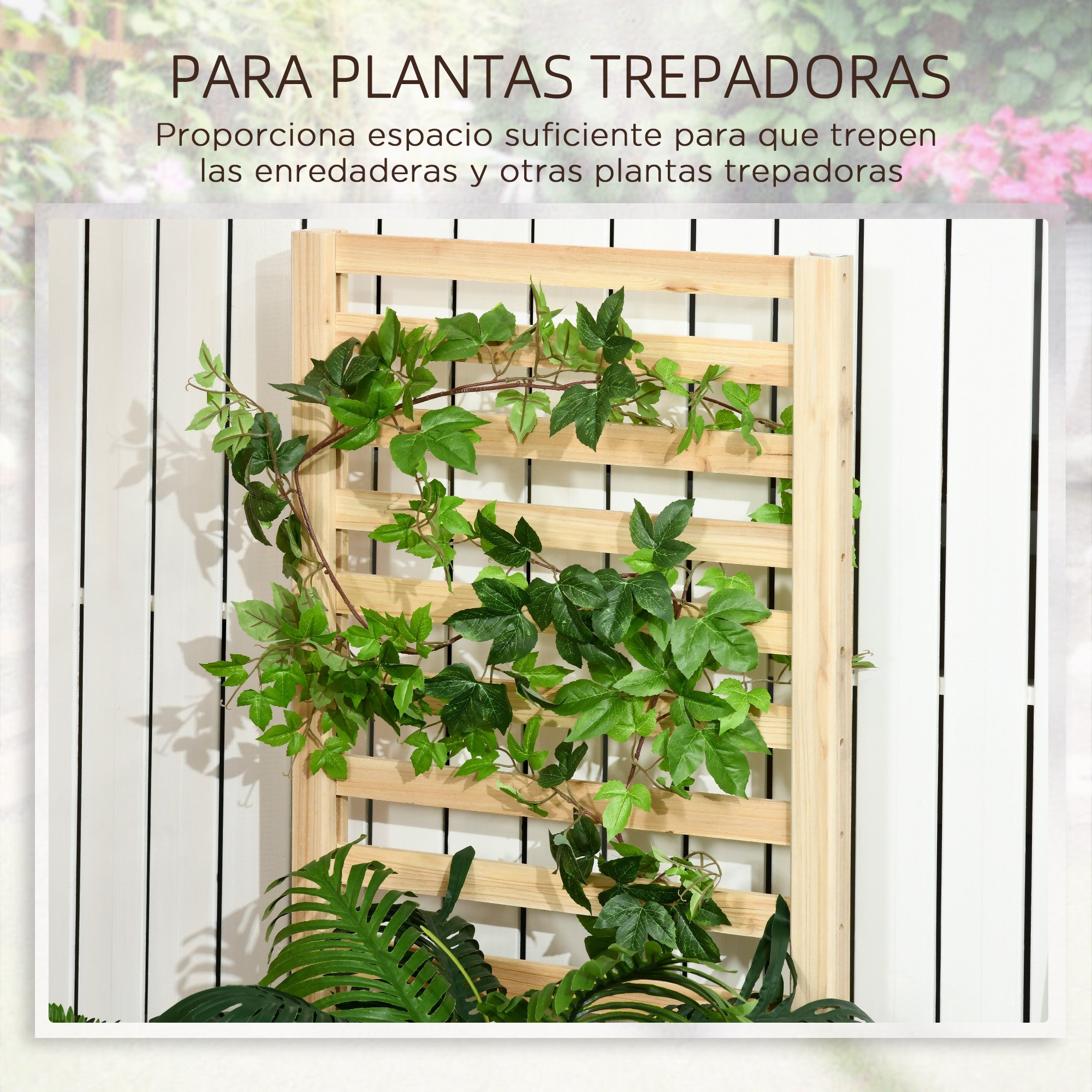 Large Outdoor Wooden Planter with Trellis for Climbing Plants and 2 Raised Planting Boxes for Patio Terrace Balcony 230x60x110 cm Natural