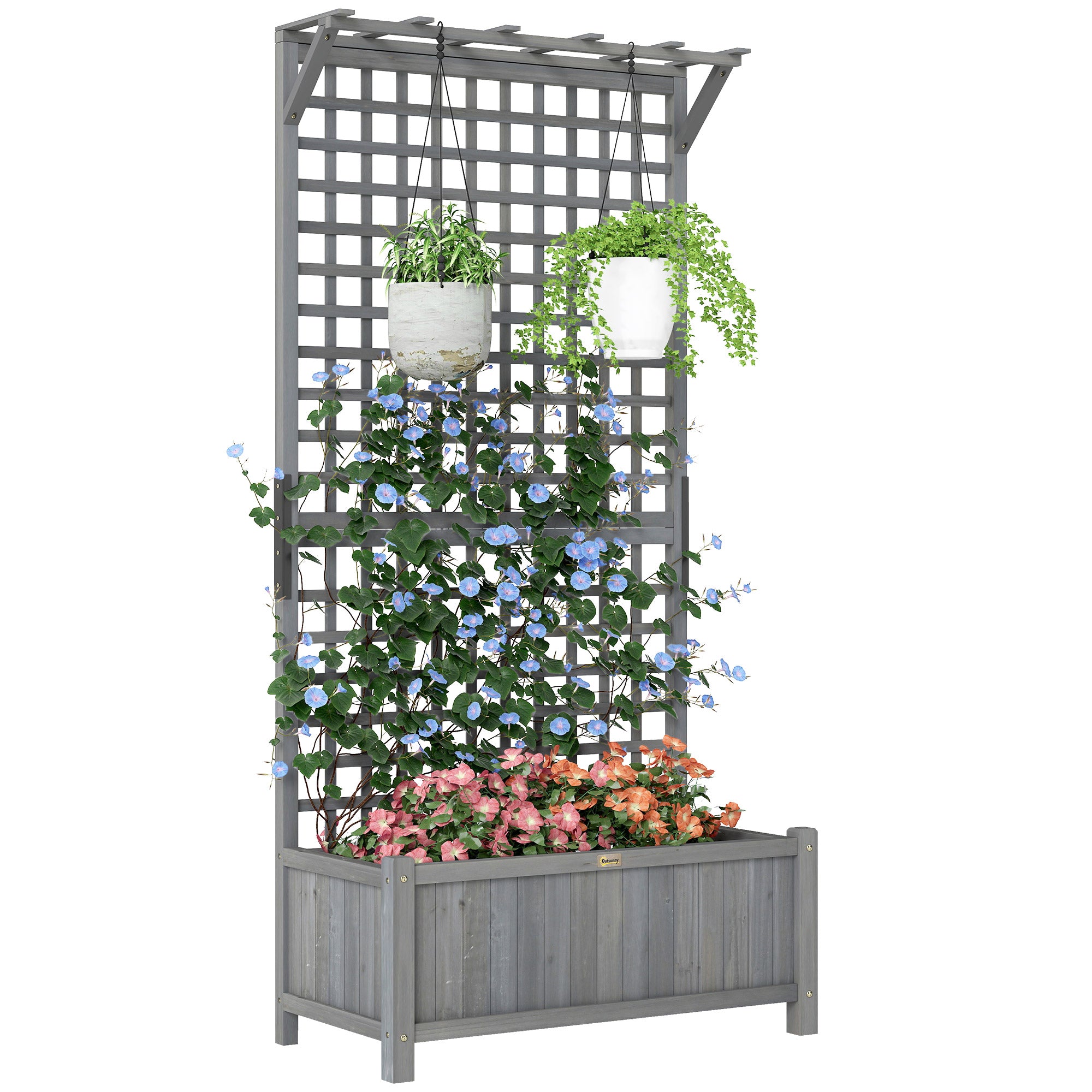 Raised Planter Box with Trellis, Wooden Planter for Climbing Plants, 90 x 45 x 183 cm (35.4" x 17.7" x 72") — Garden, Balcony, Terrace