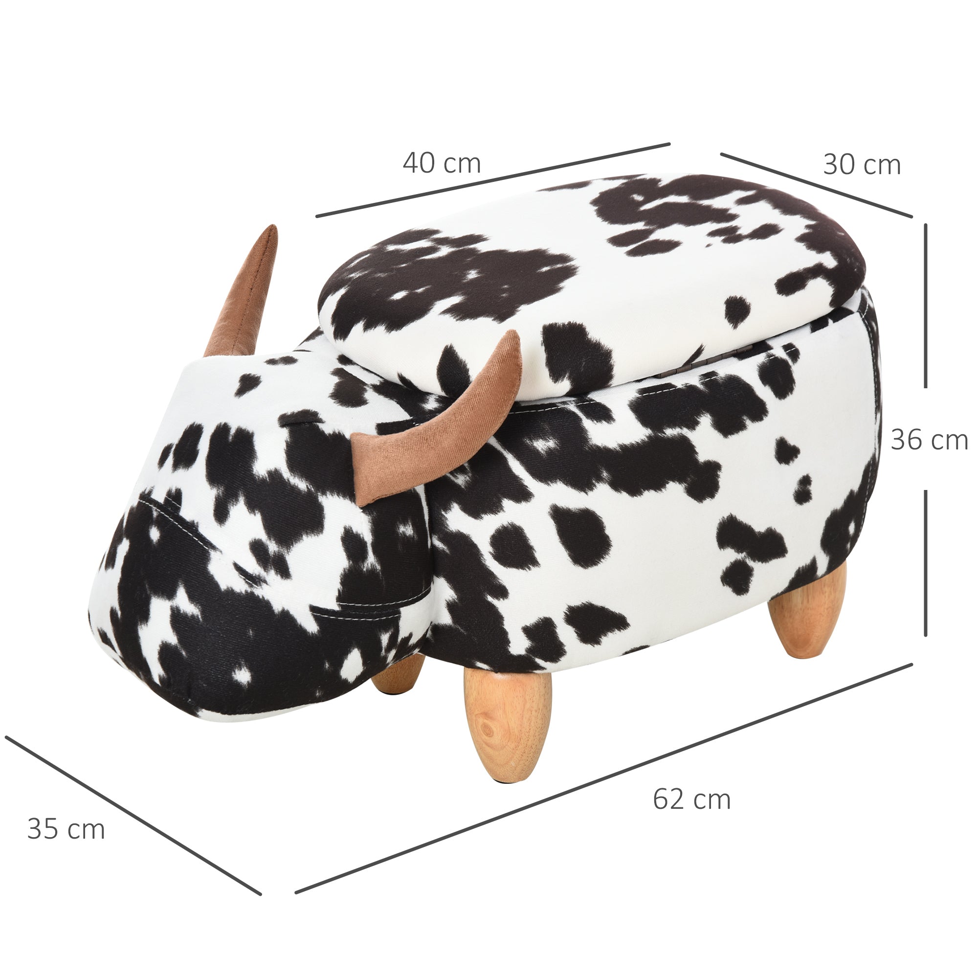 Animal Stool, Decorative Stool with Storage Space, Padded Stool, Seating Bench with Animal Design, for Living Room, Pig Footstool, Black+White, 62 x 35 x 36 cm
