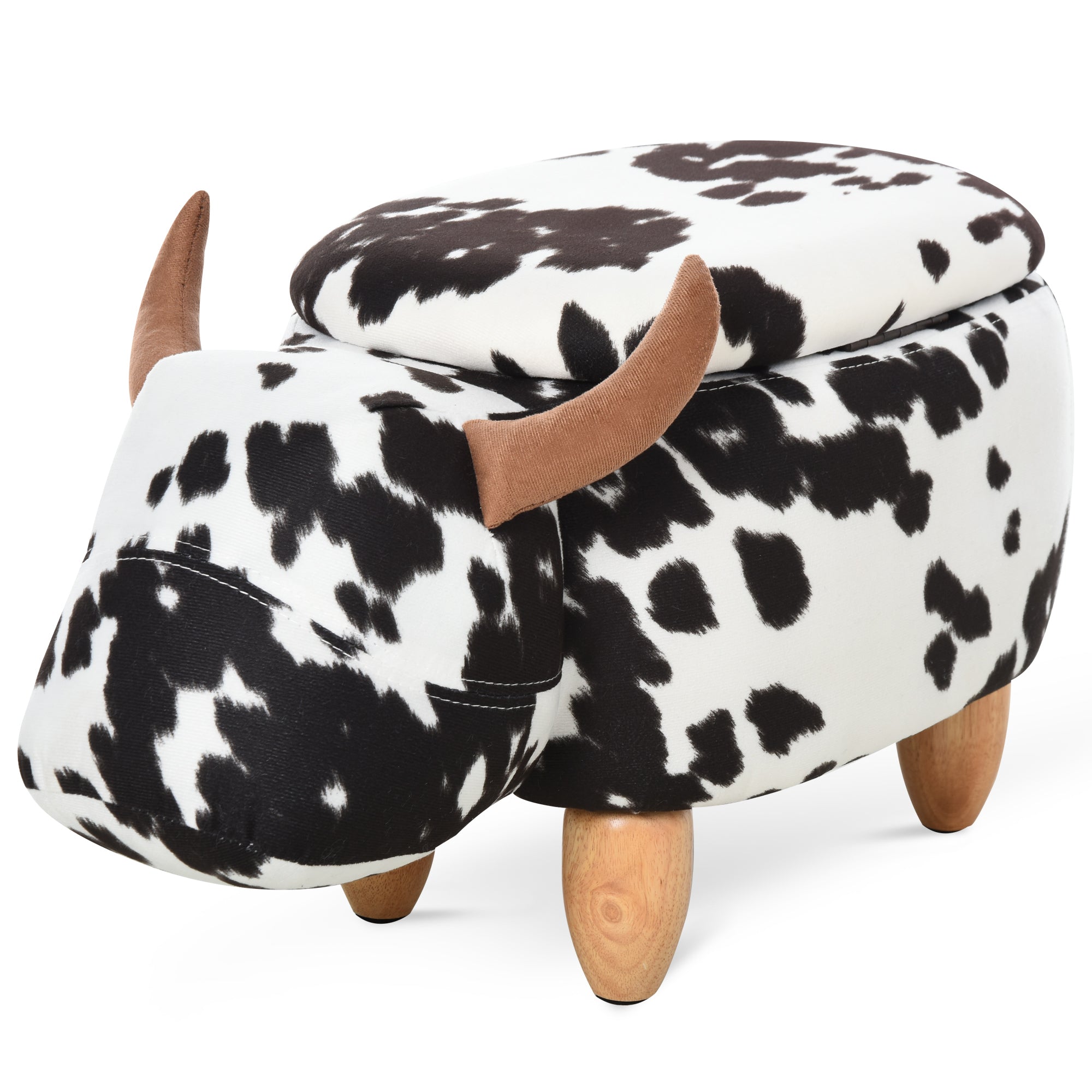 Animal Stool, Decorative Stool with Storage Space, Padded Stool, Seating Bench with Animal Design, for Living Room, Pig Footstool, Black+White, 62 x 35 x 36 cm