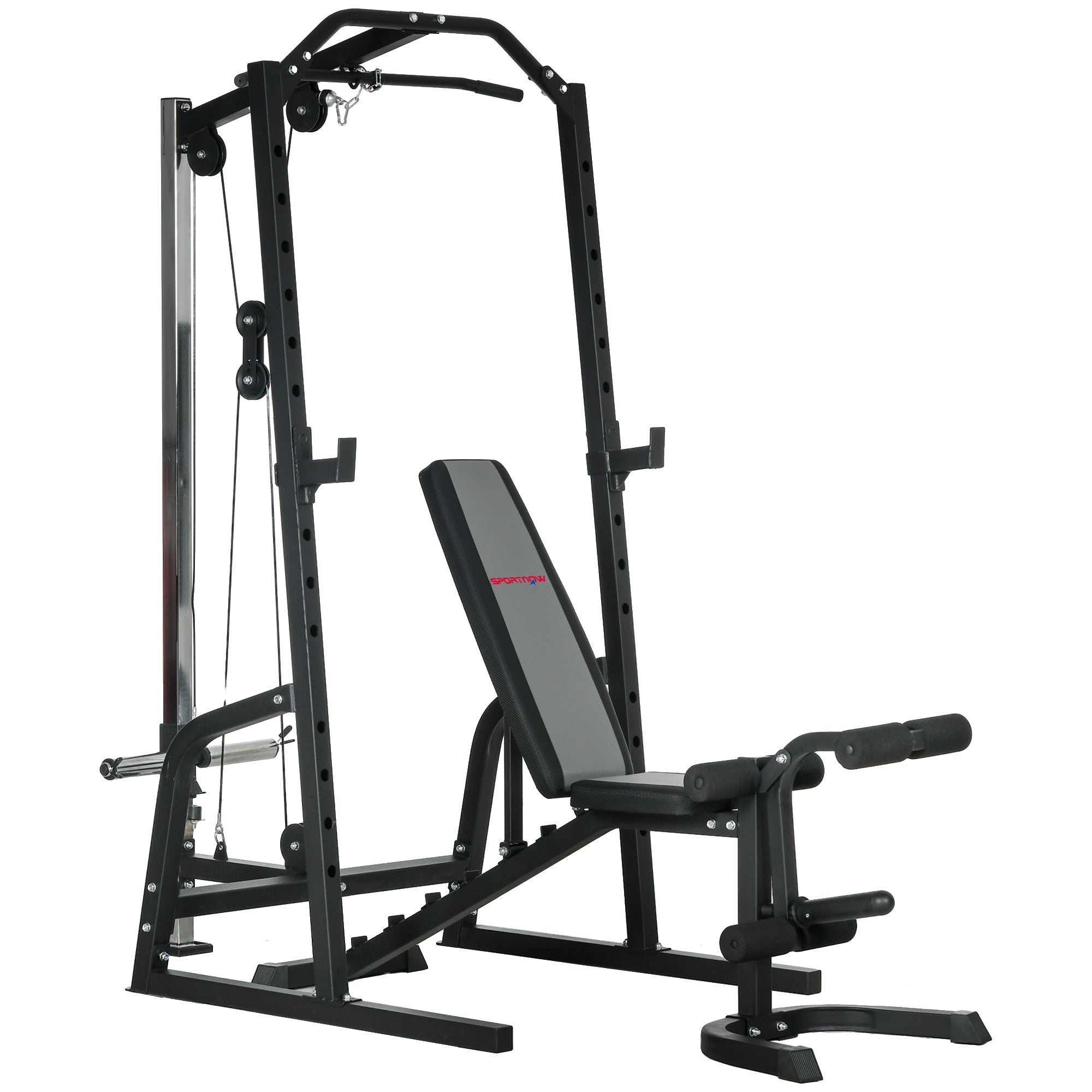 SPORTNOW Multifunctional Fitness Station with Ab Bench, Adjustable Power Tower with 15 Levels Barbell Rack for Home Workout, 152x105x212cm, Black