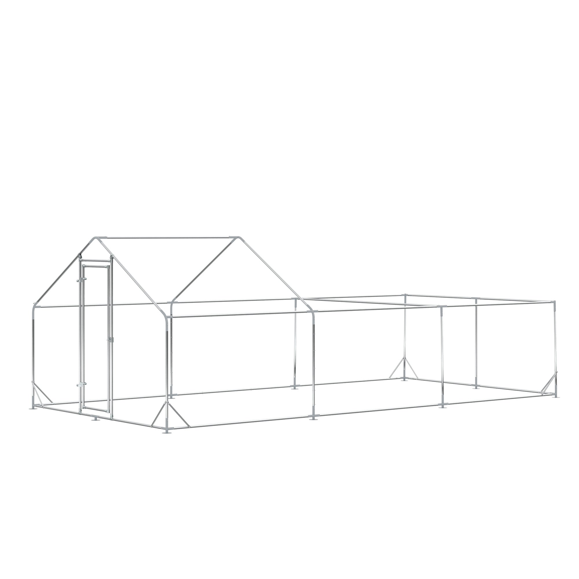 Garden Chicken Coop for 15-18 Chickens in Galvanized Steel and PE with Roof and Lock, 600x300x195 cm, Silver
