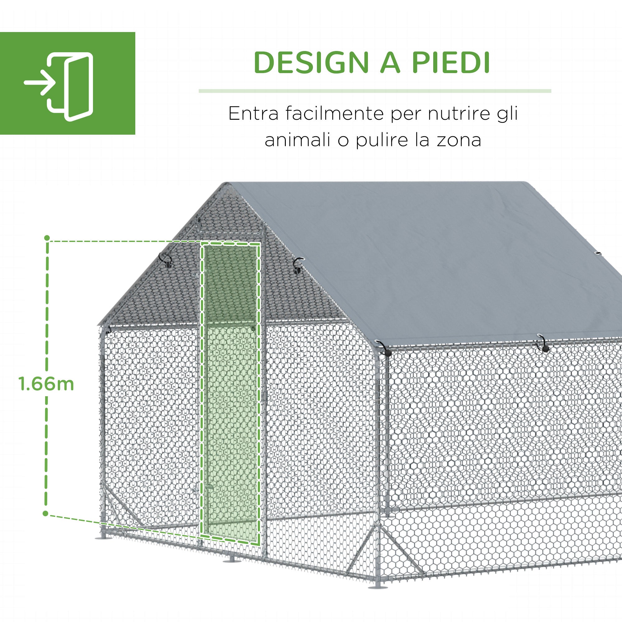 Garden Chicken Coop for 15-18 Chickens in Galvanized Steel and PE with Roof and Lock, 600x300x195 cm, Silver