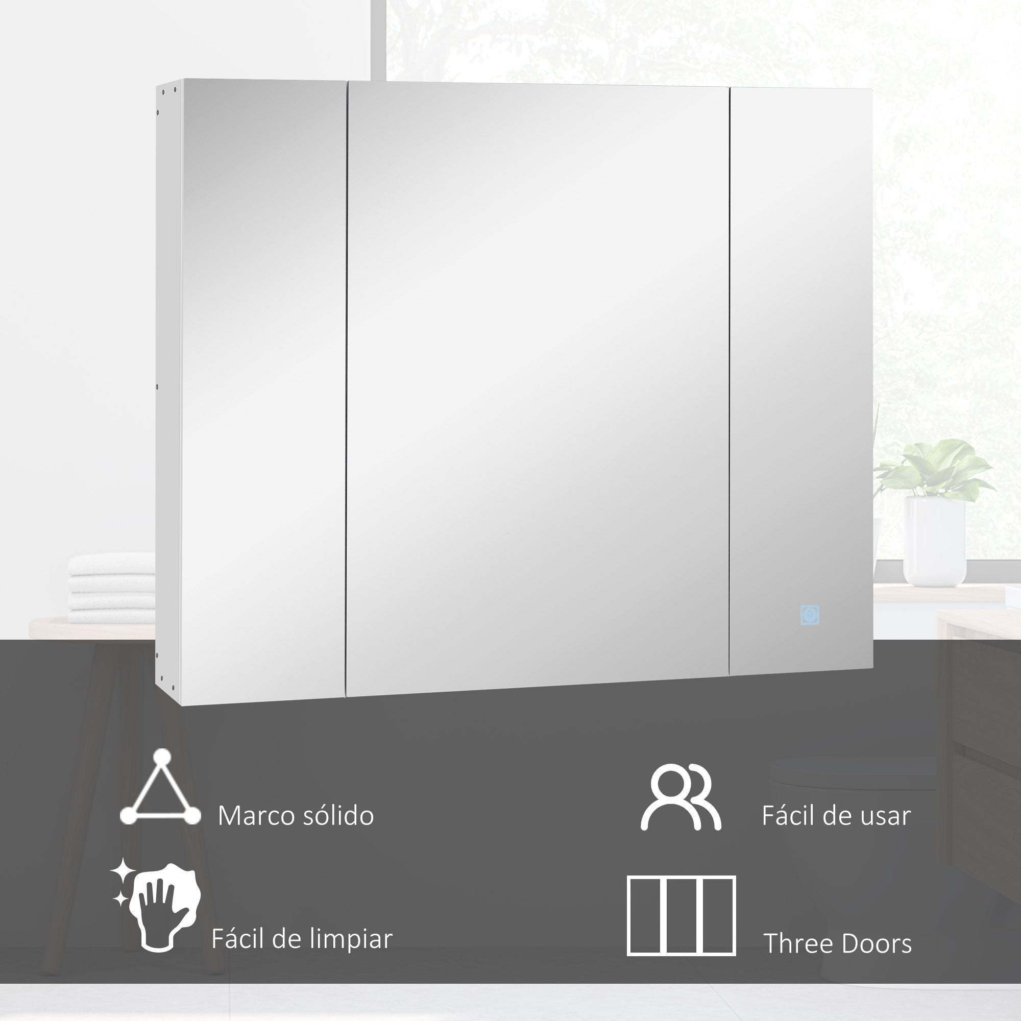 Bathroom Cabinet with Mirror and LED Lights Bathroom Cabinet with Adjustable Shelves and USB Modern Style Bathroom Furniture 90x15x75 cm White